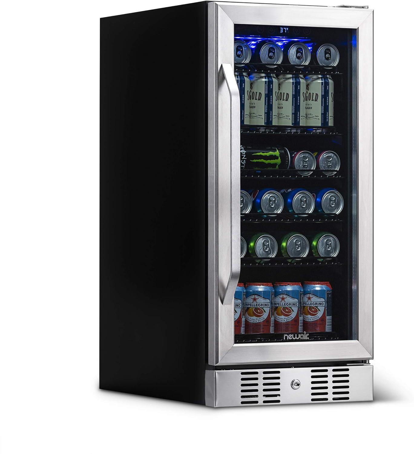 Newair 15" Built-in 96 Can Beverage Fridge in Stainless Steel with Precision Temperature Controls