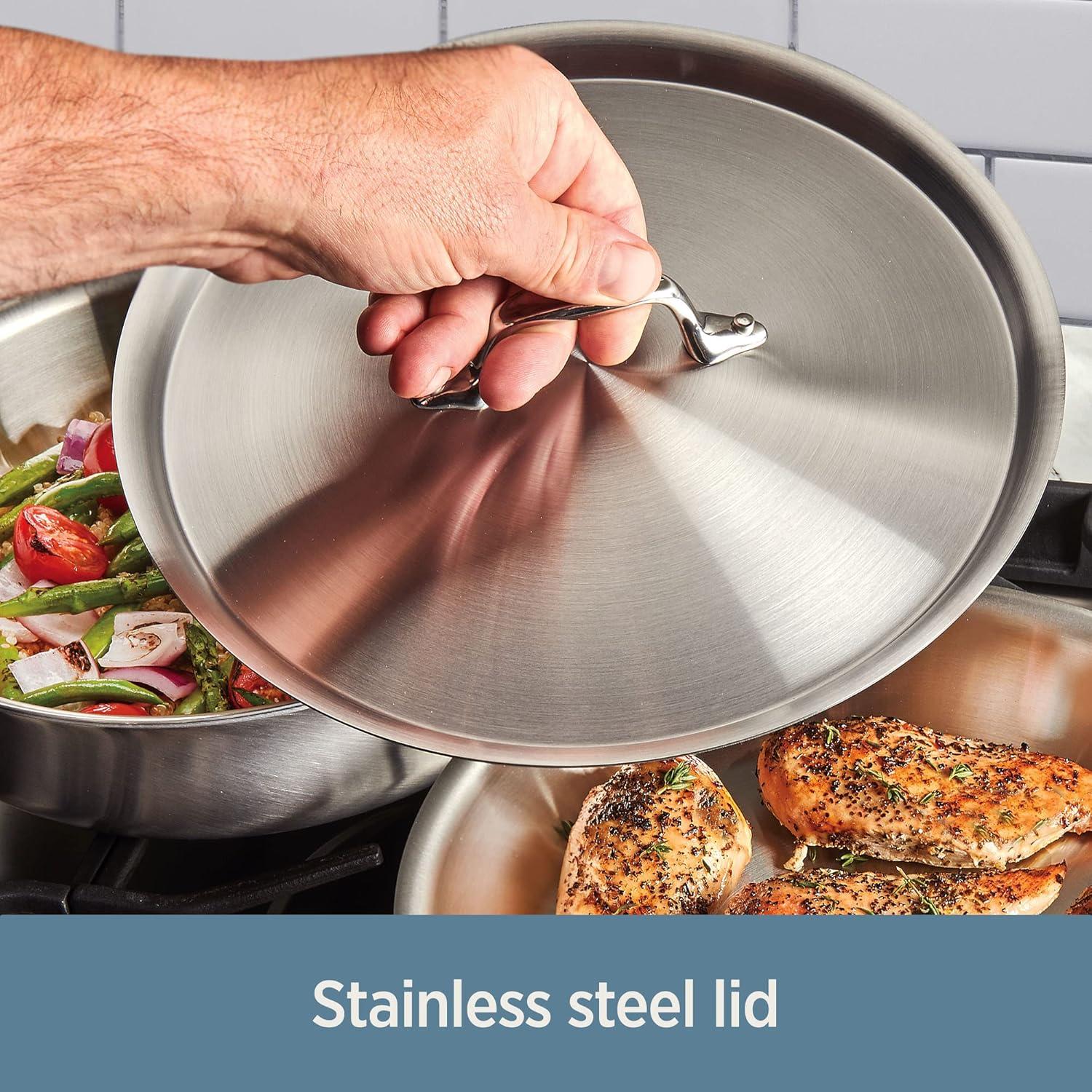 20.79" Stainless Steel and Aluminum Saute Pan with Lid