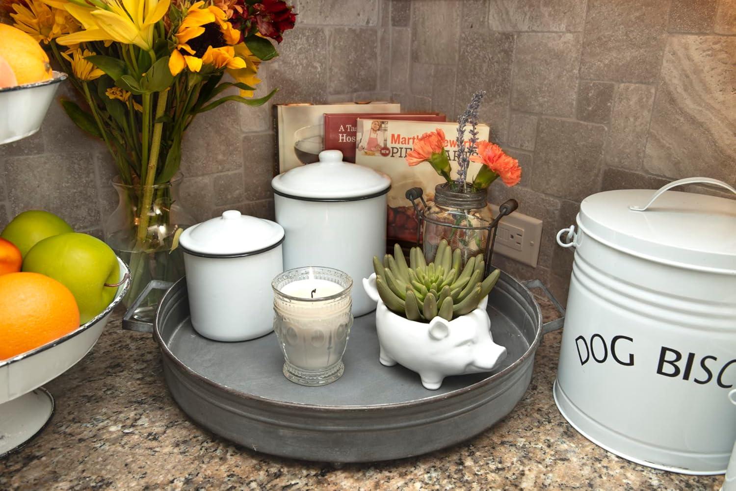 Creative Co-Op Round Decorative Iron Tray with Handles