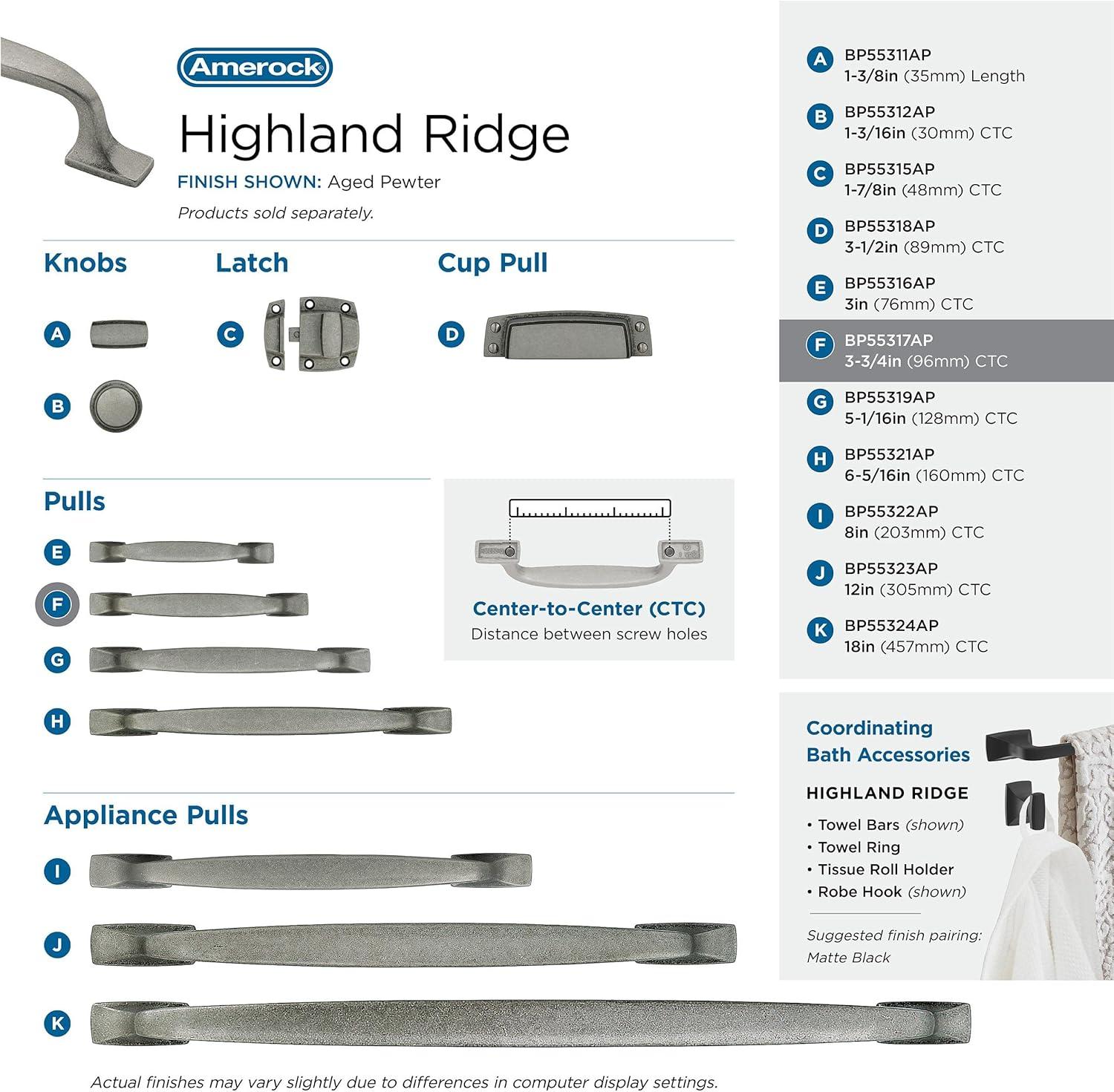 Highland Ridge 3 3/4" Center to Center Arch Pull