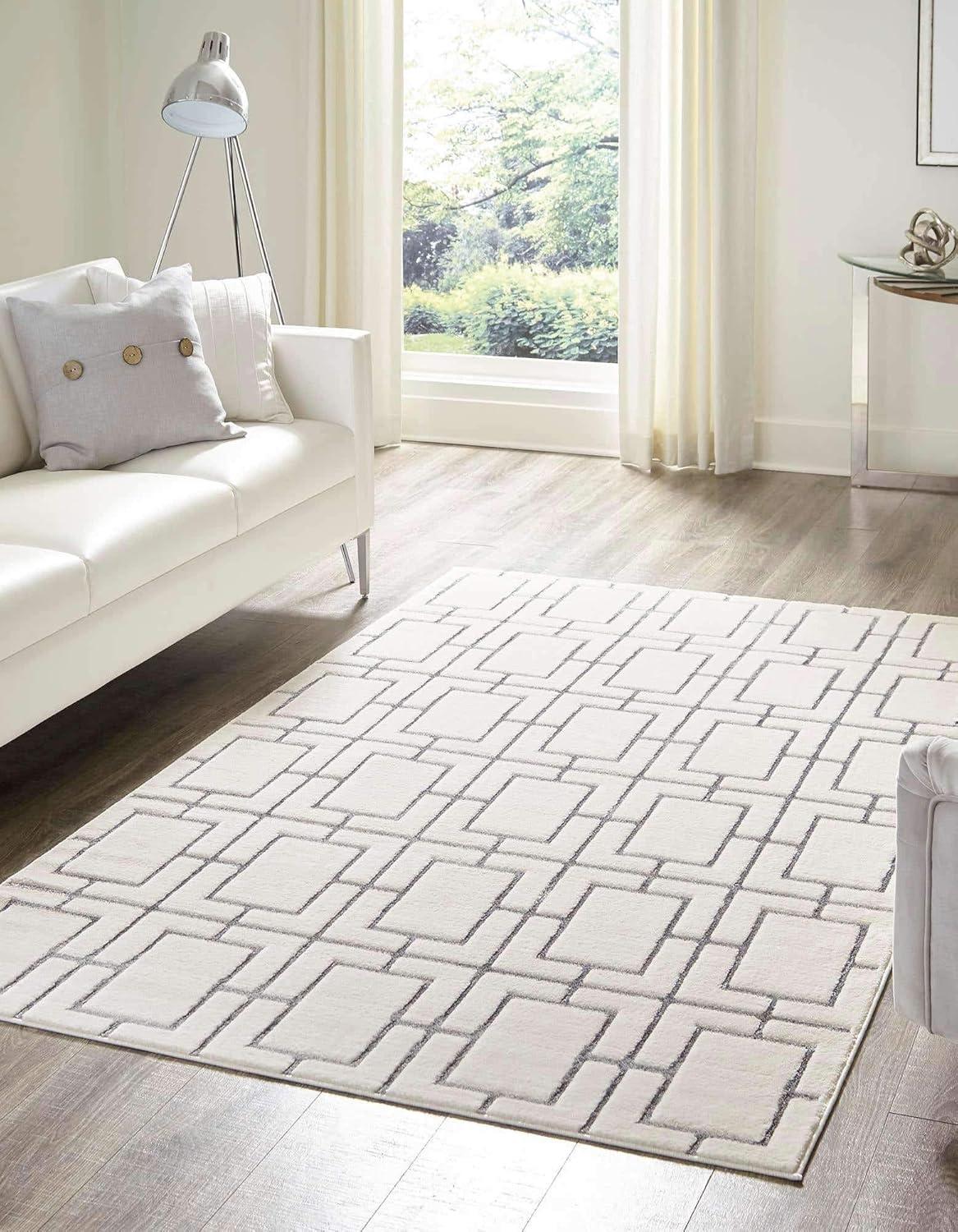Glam Geometric White Silver Area Rug