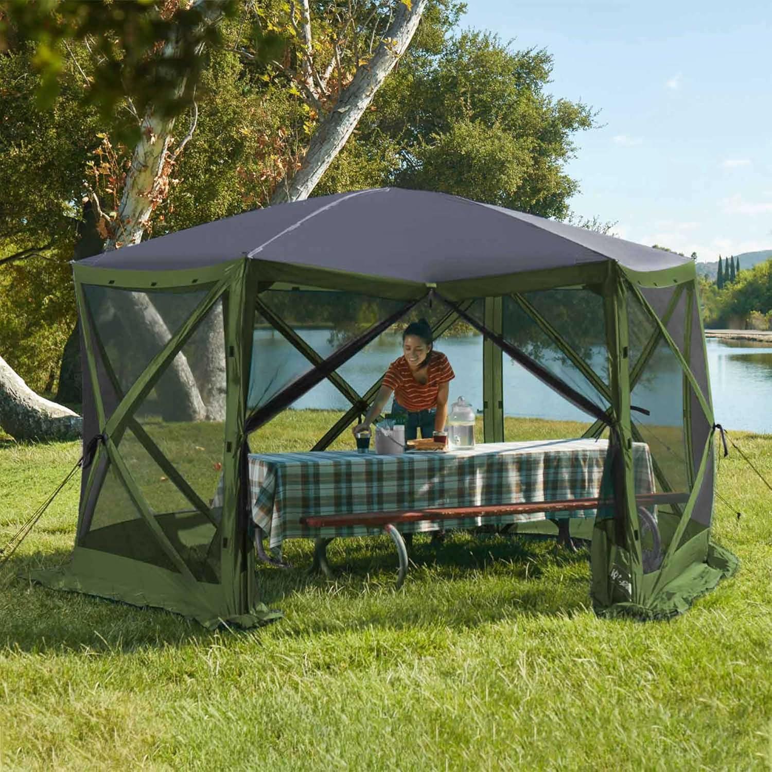 ECR4Kids ECR4Kids Lightspeed Outdoors Pop-Up 6-Sided Screen Shelter, Camping Gazebo, Green