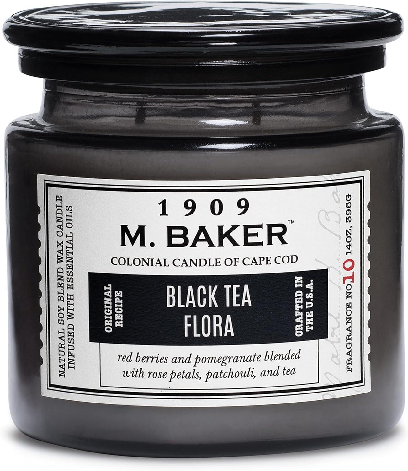Colonial Candle M Baker Black Tea Flora Scented Jar Candle, 2 Wick, 14 oz, 60 Hours Burn, Floral