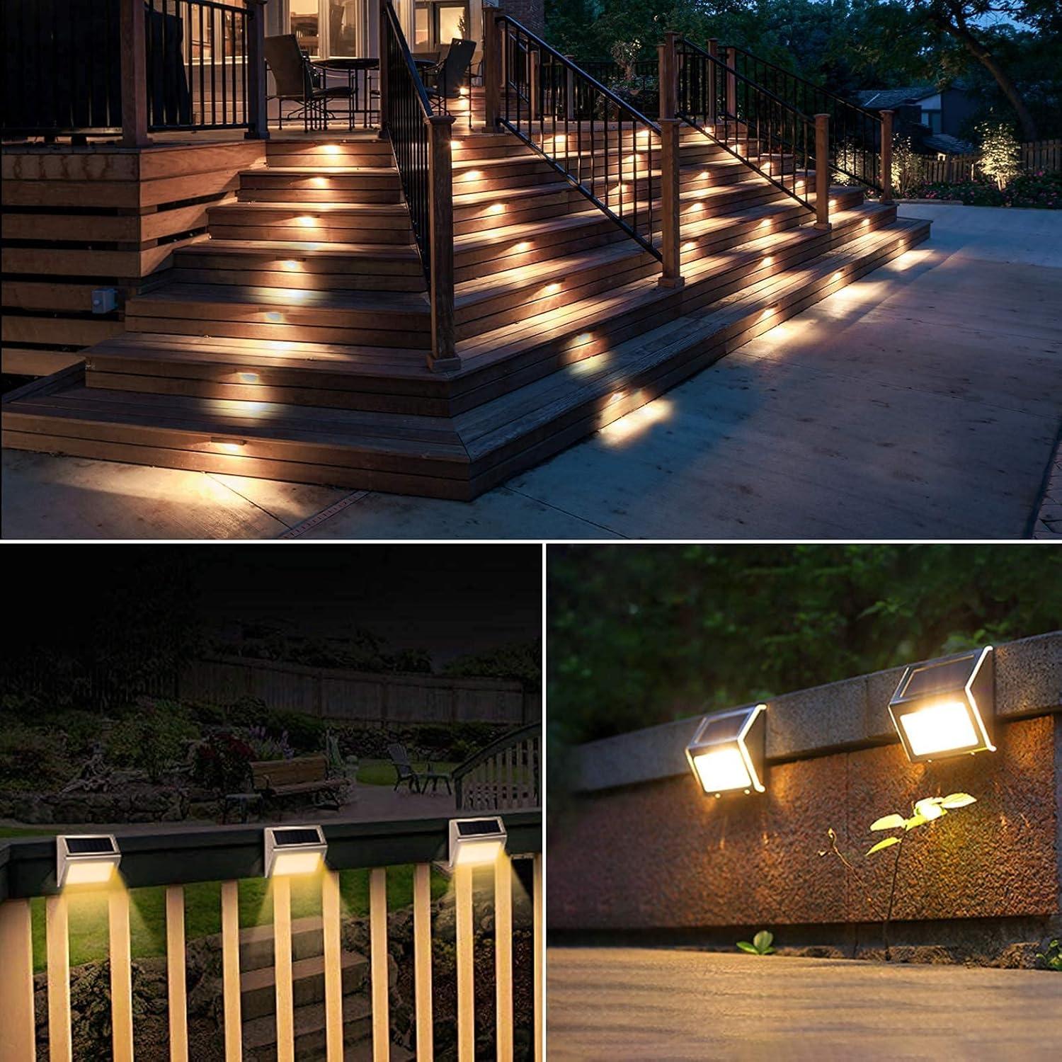 12 Pack GUSTELL Solar Deck Lights, Solar Powered Outside Fence Lights, Outdoor Waterproof for Garden Backyard Patio Yard Wall Stair Step Railing Post Lamp Lighting, Warm Light