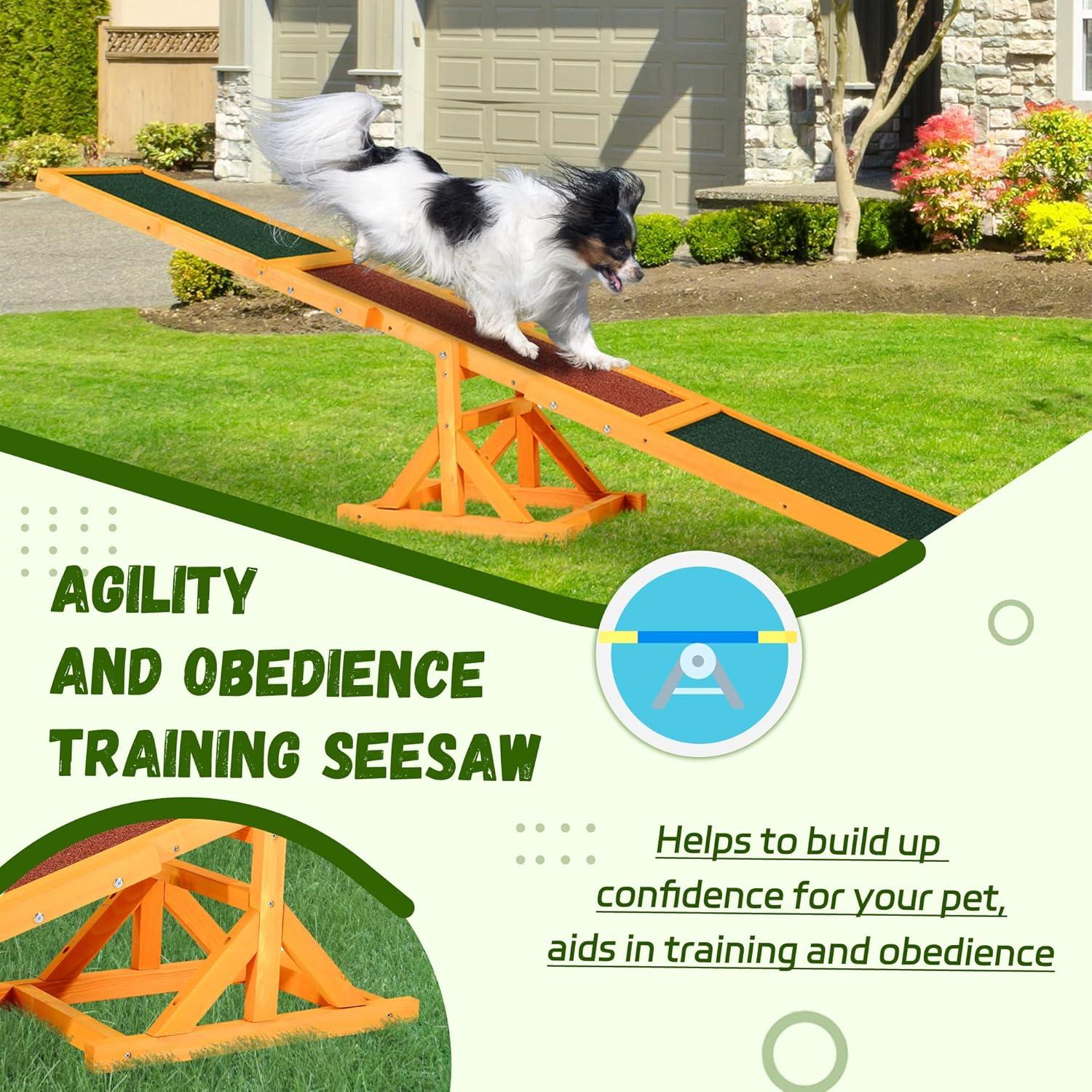 PawHut Wooden Dog Agility Seesaw for Training and Exercise, Platform Equipment Run Game Toy Weather Resistant Pet Supplies