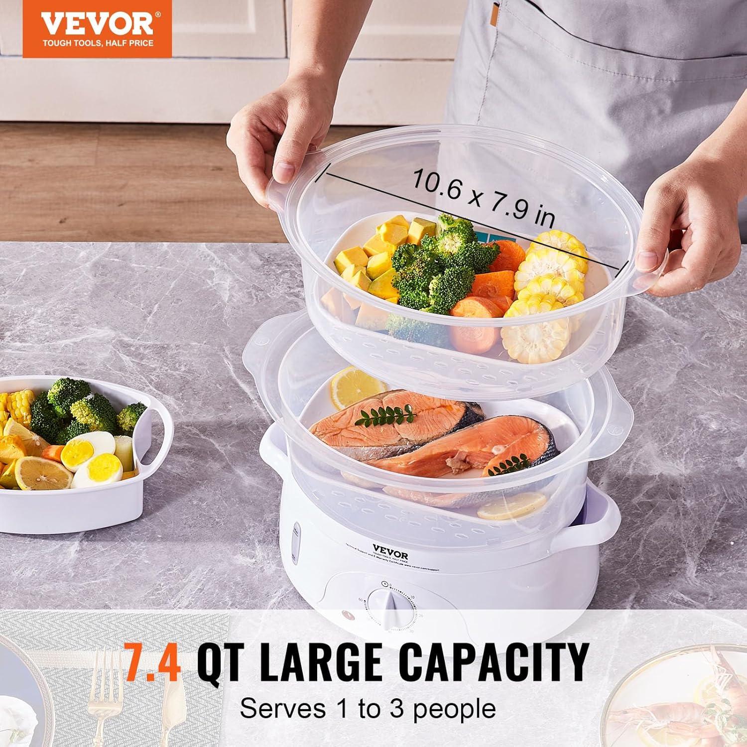 VEVOR VEVOR 7.4Qt Electric Food Steamer 2-Tier Vegetable Steamer & 60 Min Timer 800W