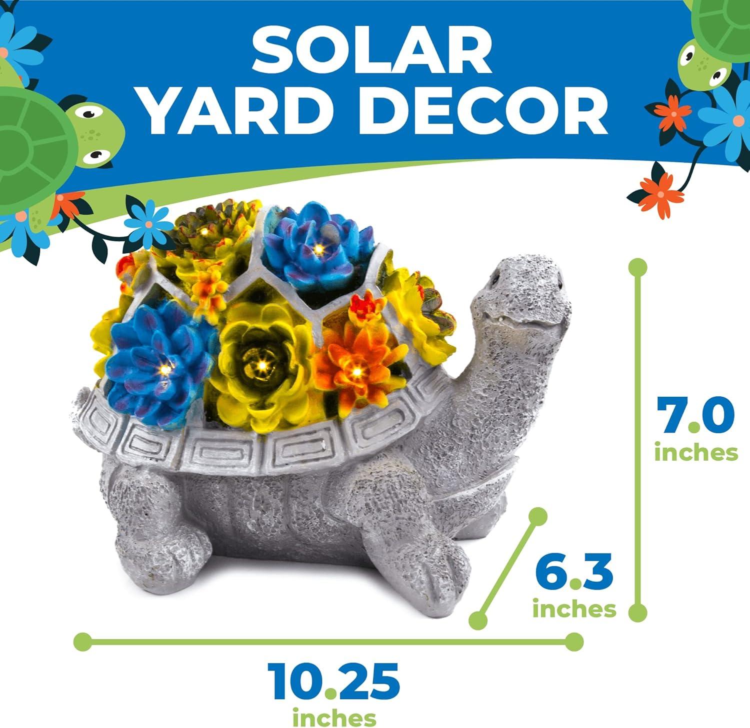 JLXTREME 7" Garden Decor Turtle Garden Statue, LED Lights
