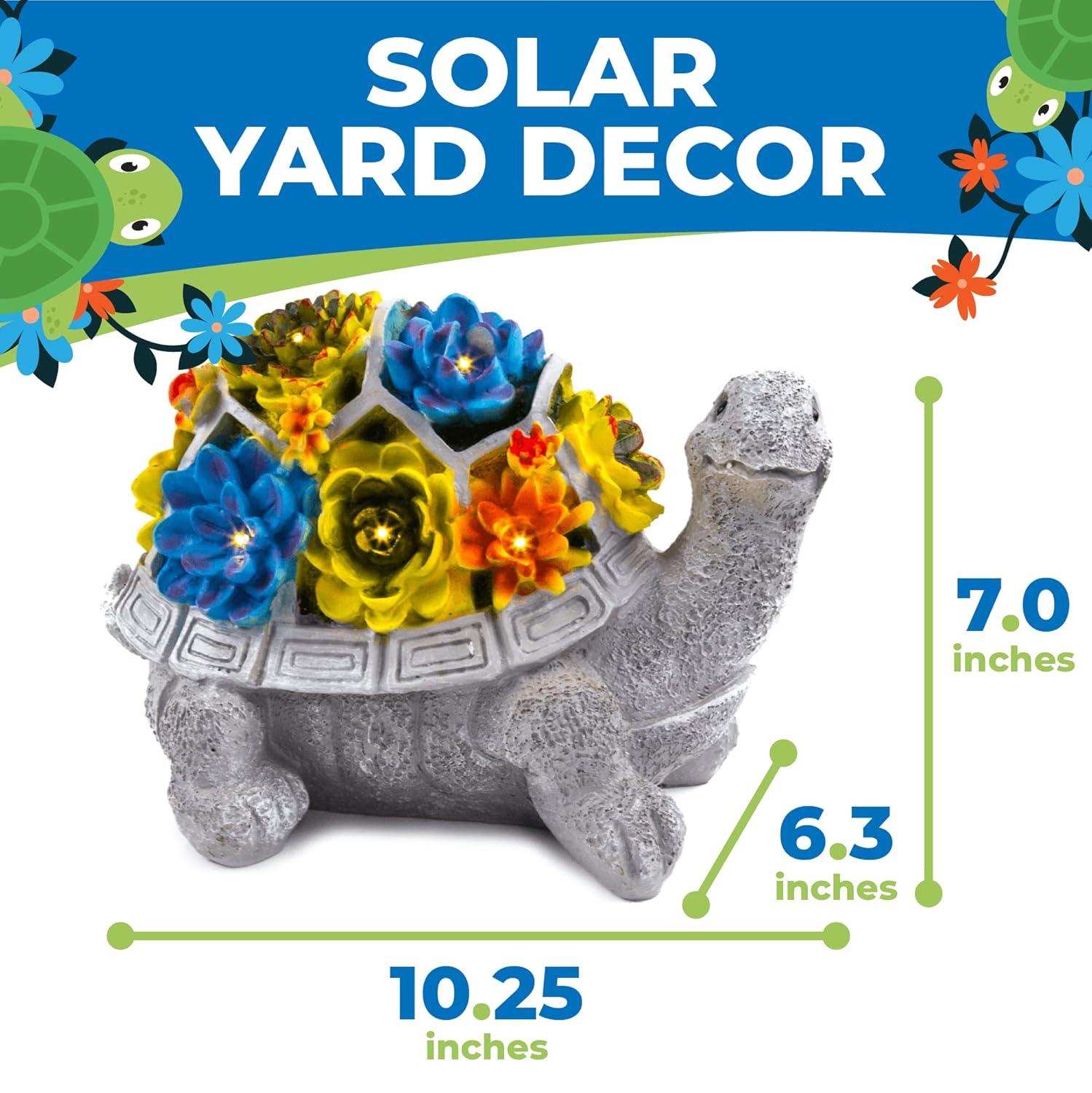 JLXTREME 7" Garden Decor Turtle Garden Statue, LED Lights