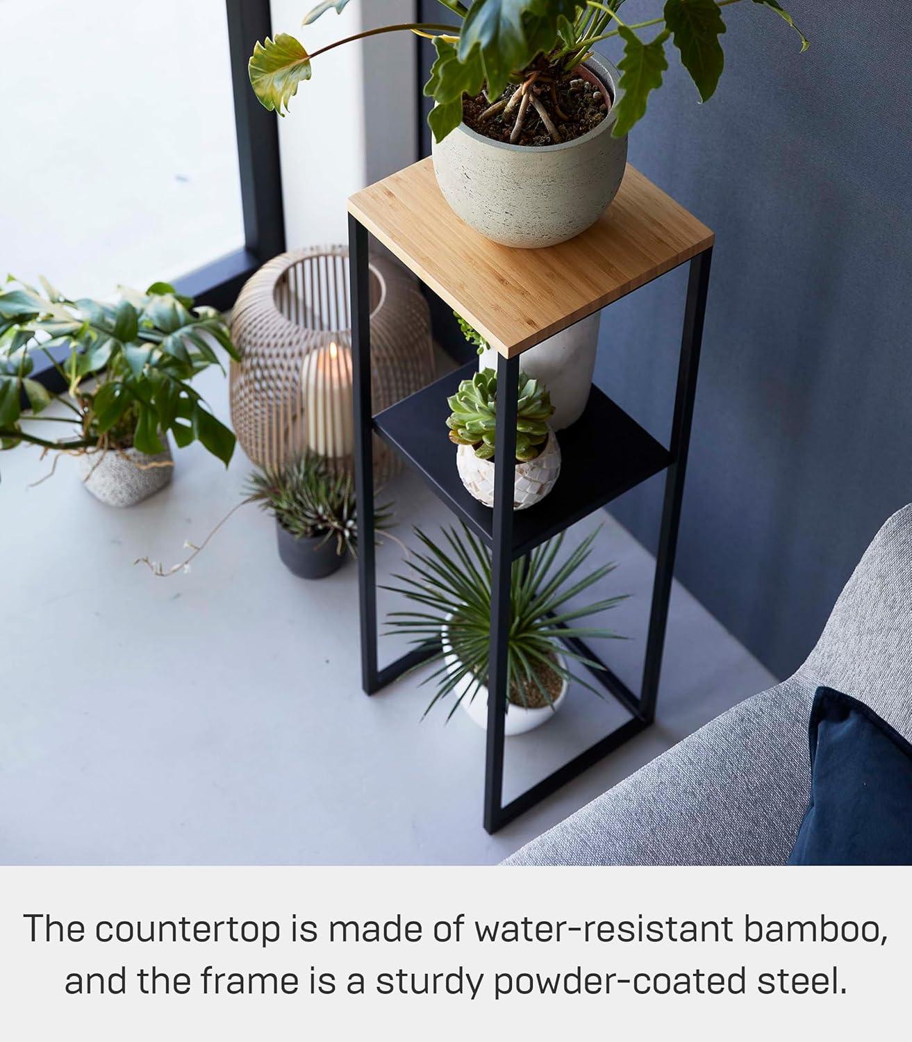 Yamazaki Home Two-Tier Display and Storage Shelf, Black, Steel + Wood