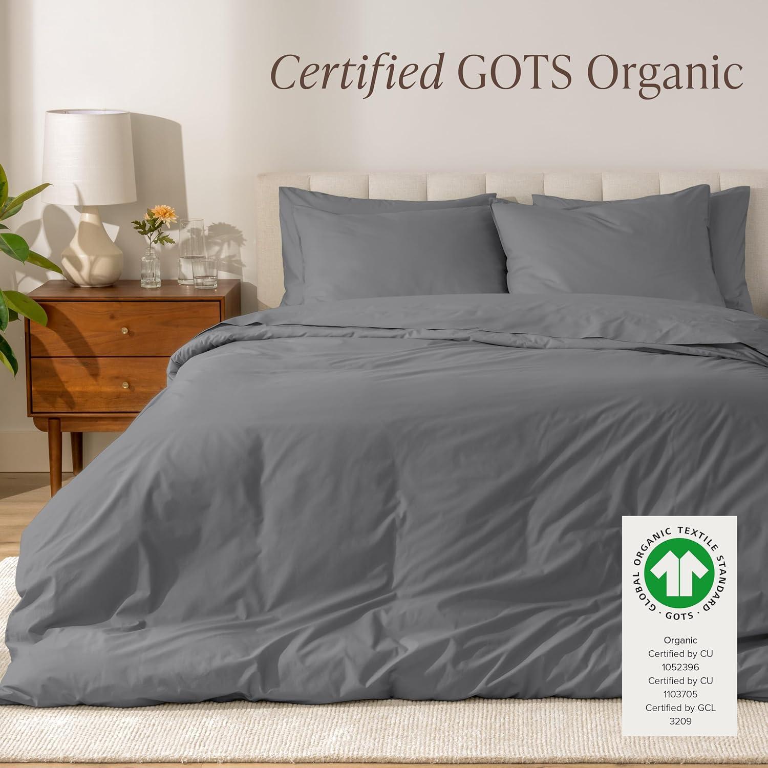100% Organic Cotton Percale Full/Queen Duvet Cover and Sham Set Willow by Bare Home