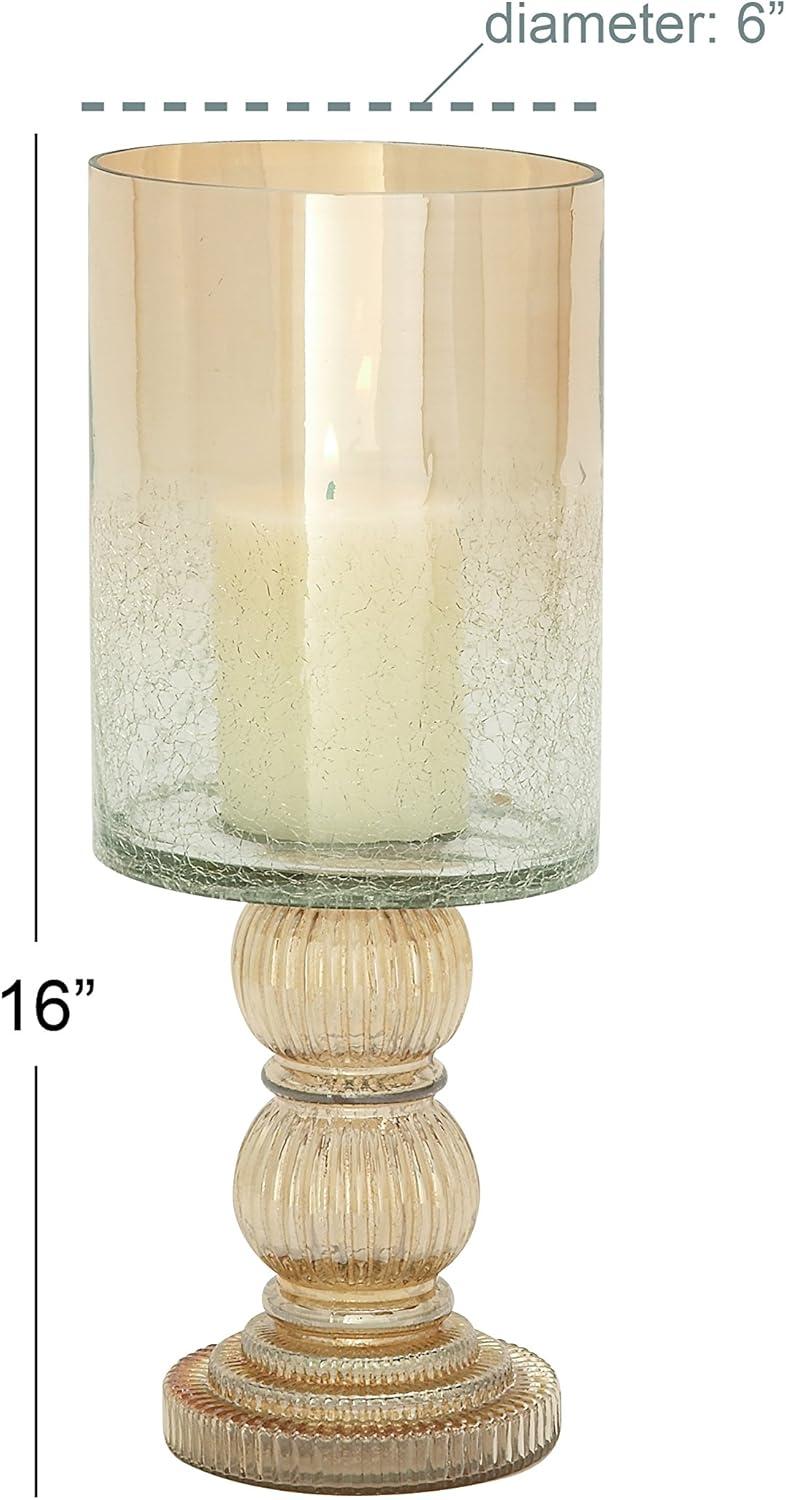 DecMode Gold Glass Handmade Turned Style Pillar Hurricane Lamp with Faux Mercury Glass Finish