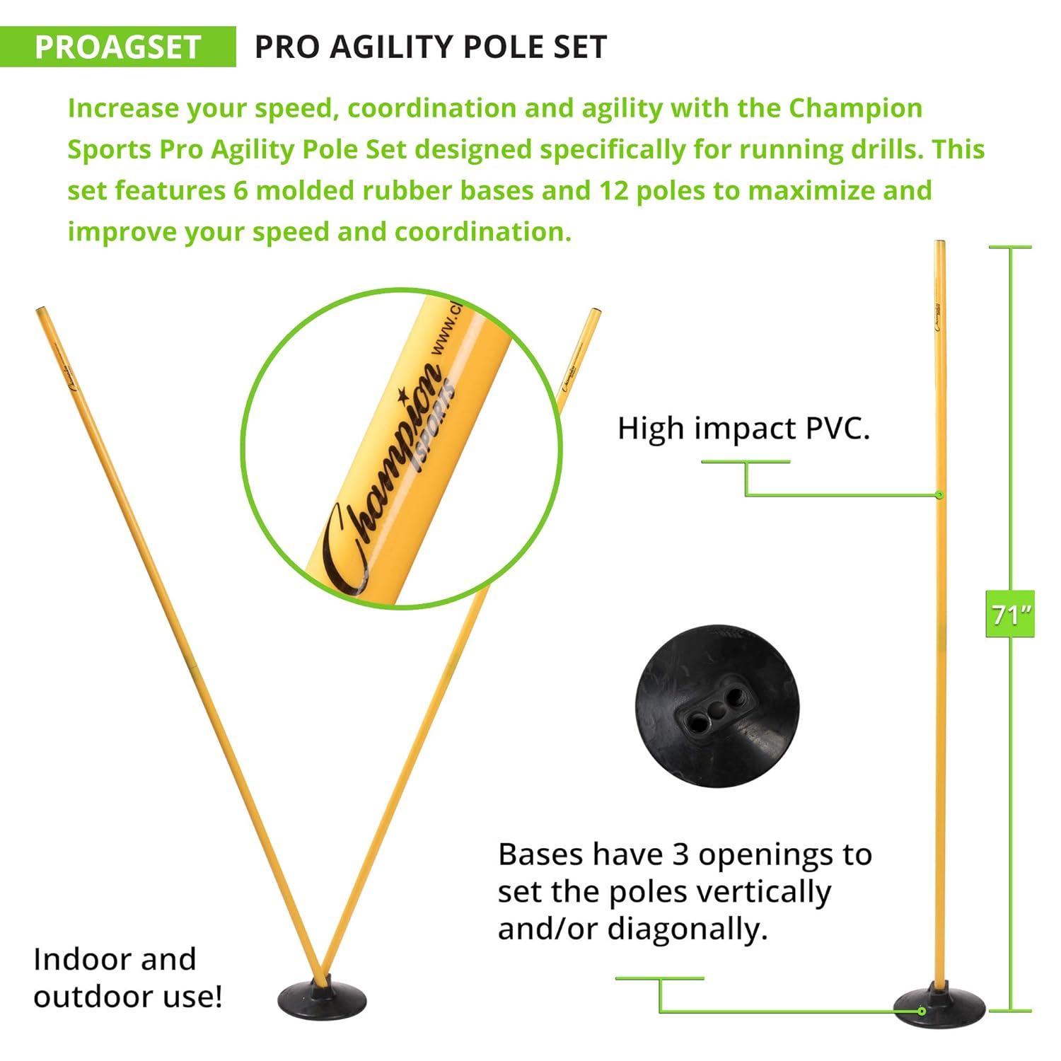 Champion Sports Outdoor Sports Agility Pole Set, 4 Poles with Spring Loaded Spikes, 71 Inches, Yellow