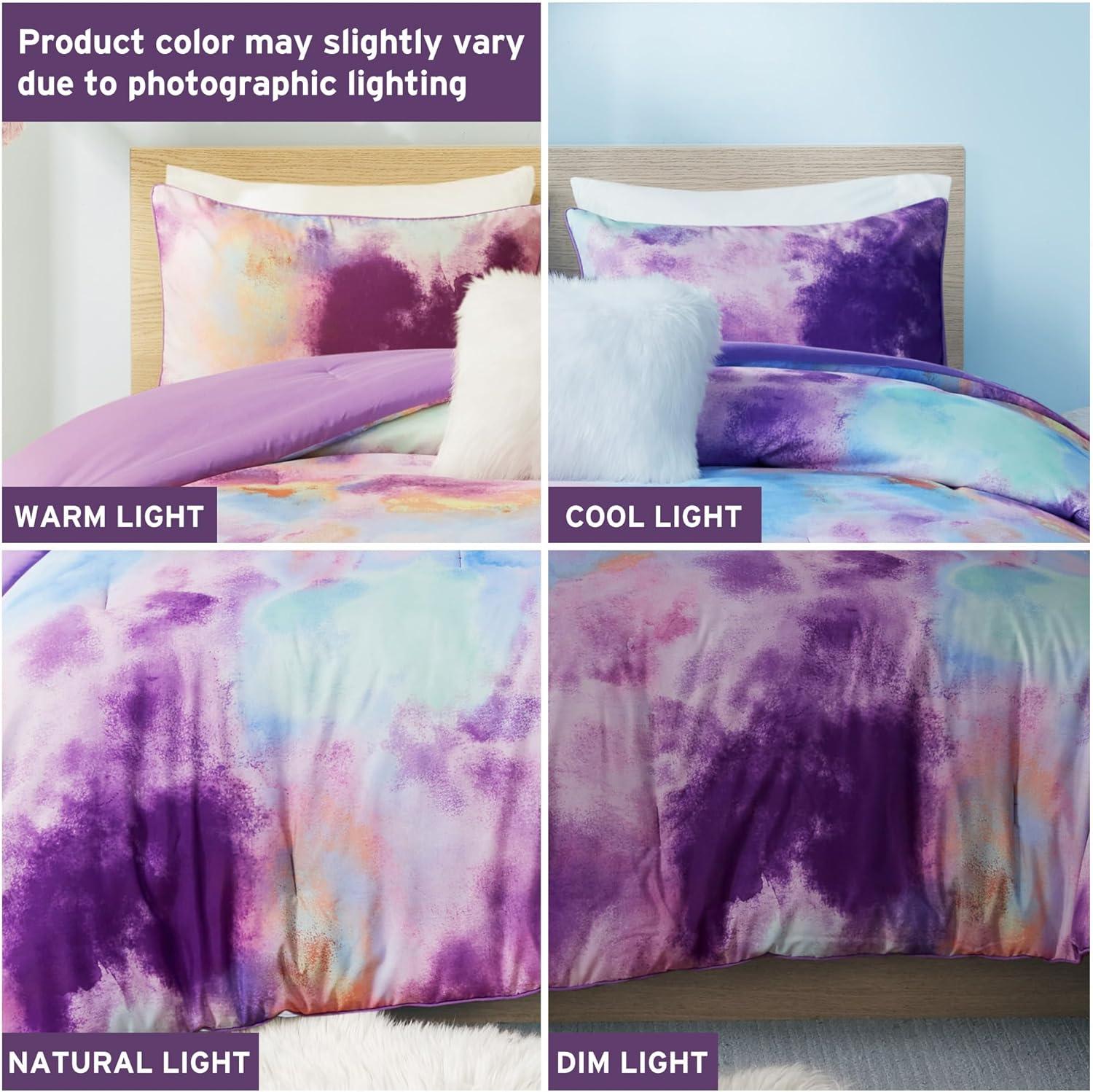 Cassiopeia Watercolor Tie Dye Printed Comforter Set with Throw Pillow