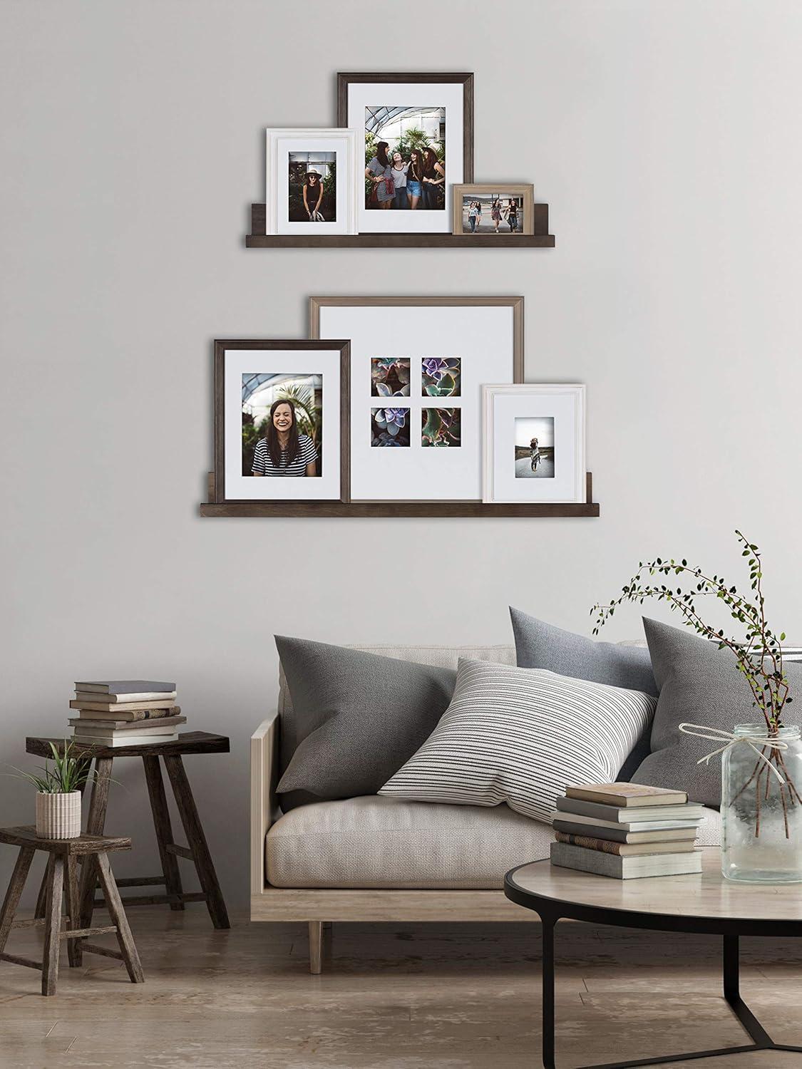 Classic White and Rustic Gray Wood Wall Frame and Shelf Kit