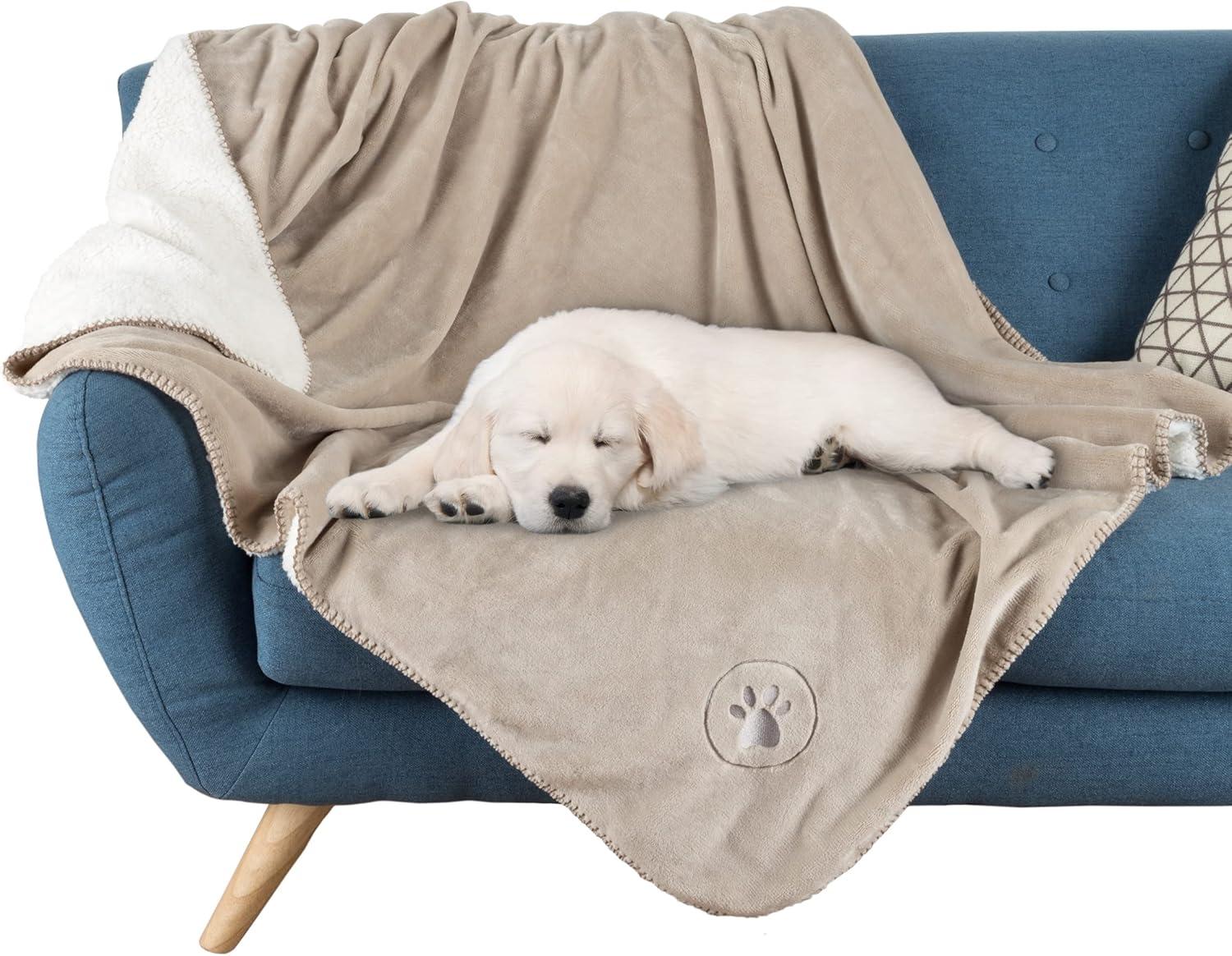 Waterproof Blanket for Dogs and Cats - Reversible 50x60 Throw for Couch, Bed, or Car Protection Against Spills, Stains, and Pet Fur by PETMAKER (Tan)