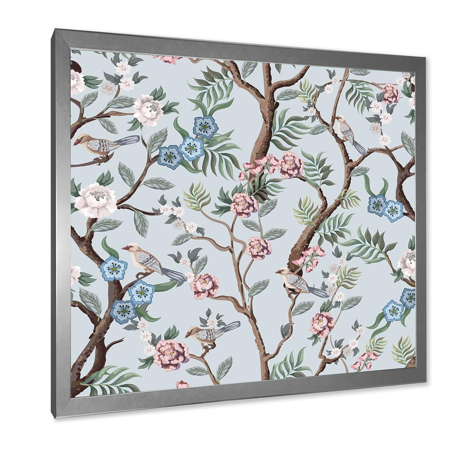Designart 'Birds and Peonies With Chinoiserie X' Traditional Framed Art Print