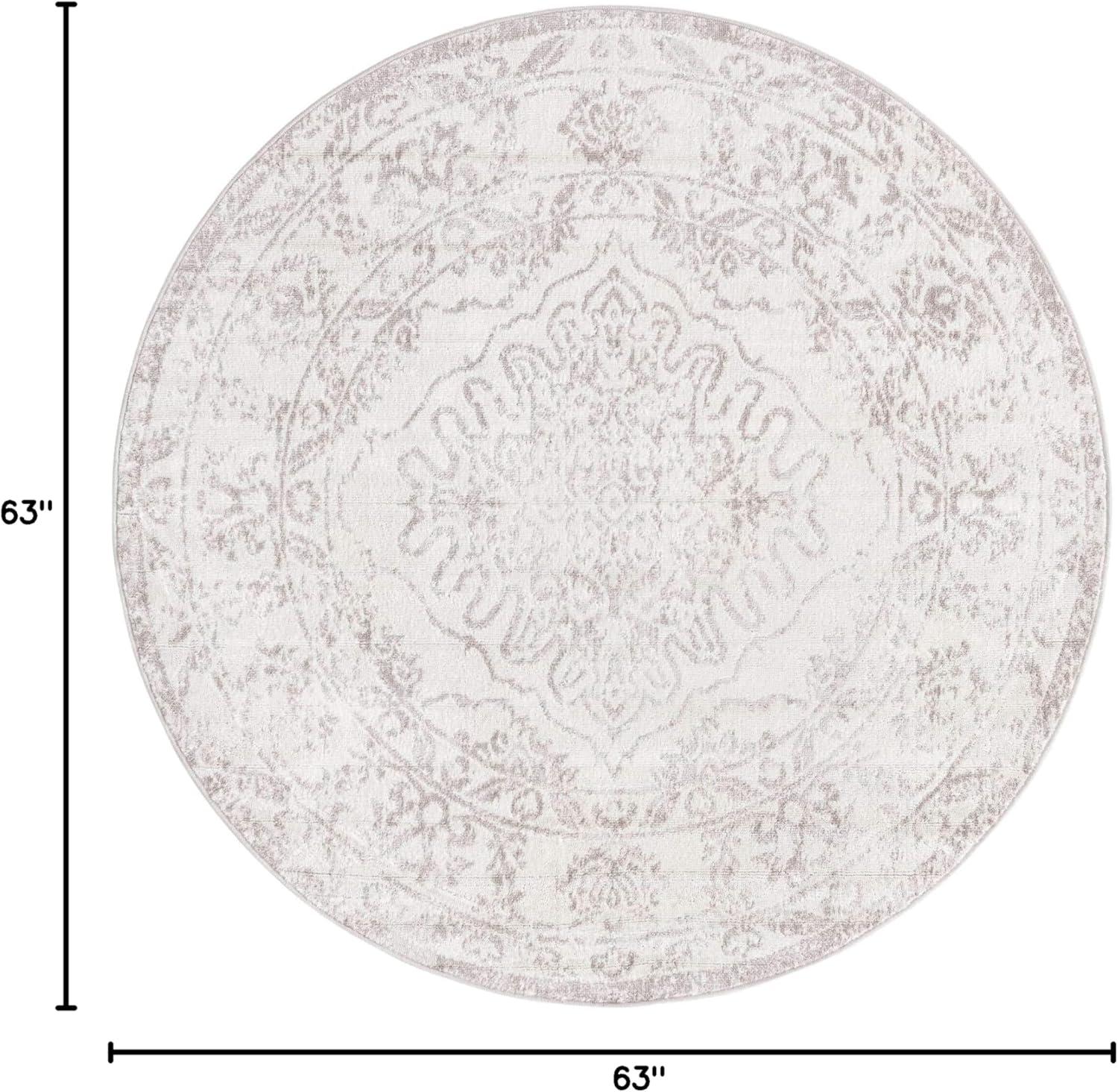 Unique Loom Oxford Collection Area Rug - Bodleian (5' 3" Round Ivory/Gray)