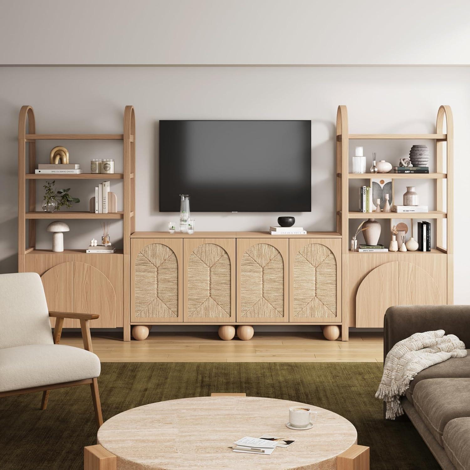 Nathan James Boho Storage Cabinet with Ball-Style Feet and Seagrass Door Panels
