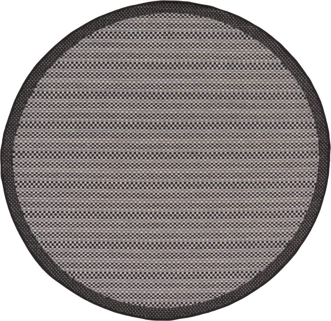 Gray Round Stripe Synthetic Outdoor Area Rug 6' x 6'