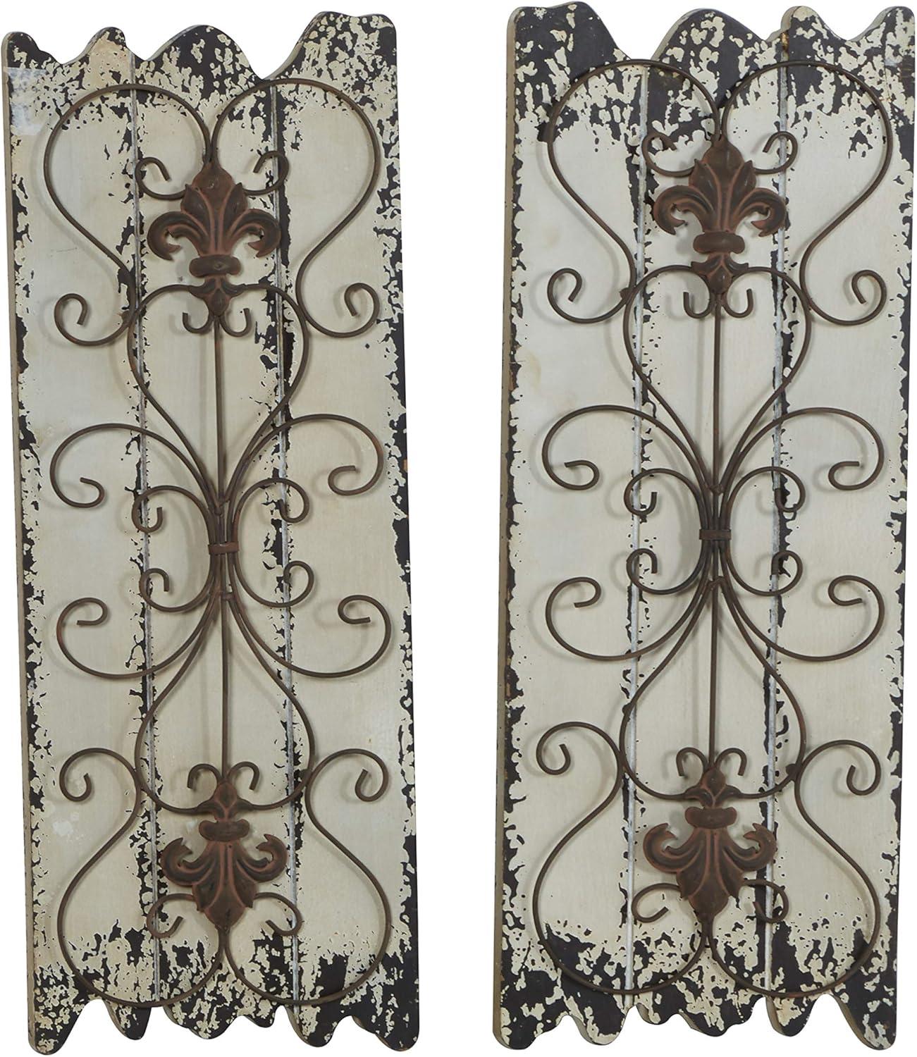 DecMode White Wood Arabesque Scroll Wall Decor (2 Count)