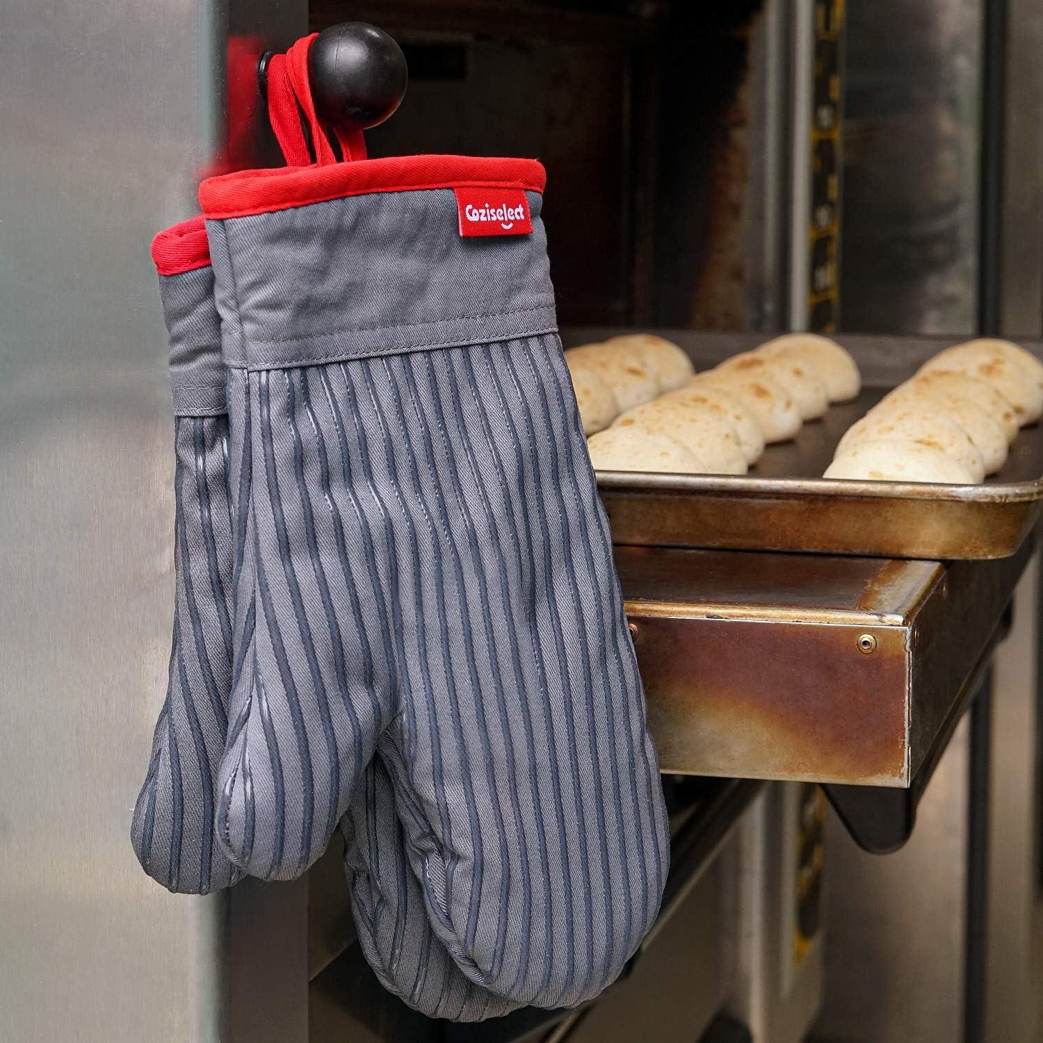 Gray Silicone and Cotton Heat Resistant Oven Mitts Set