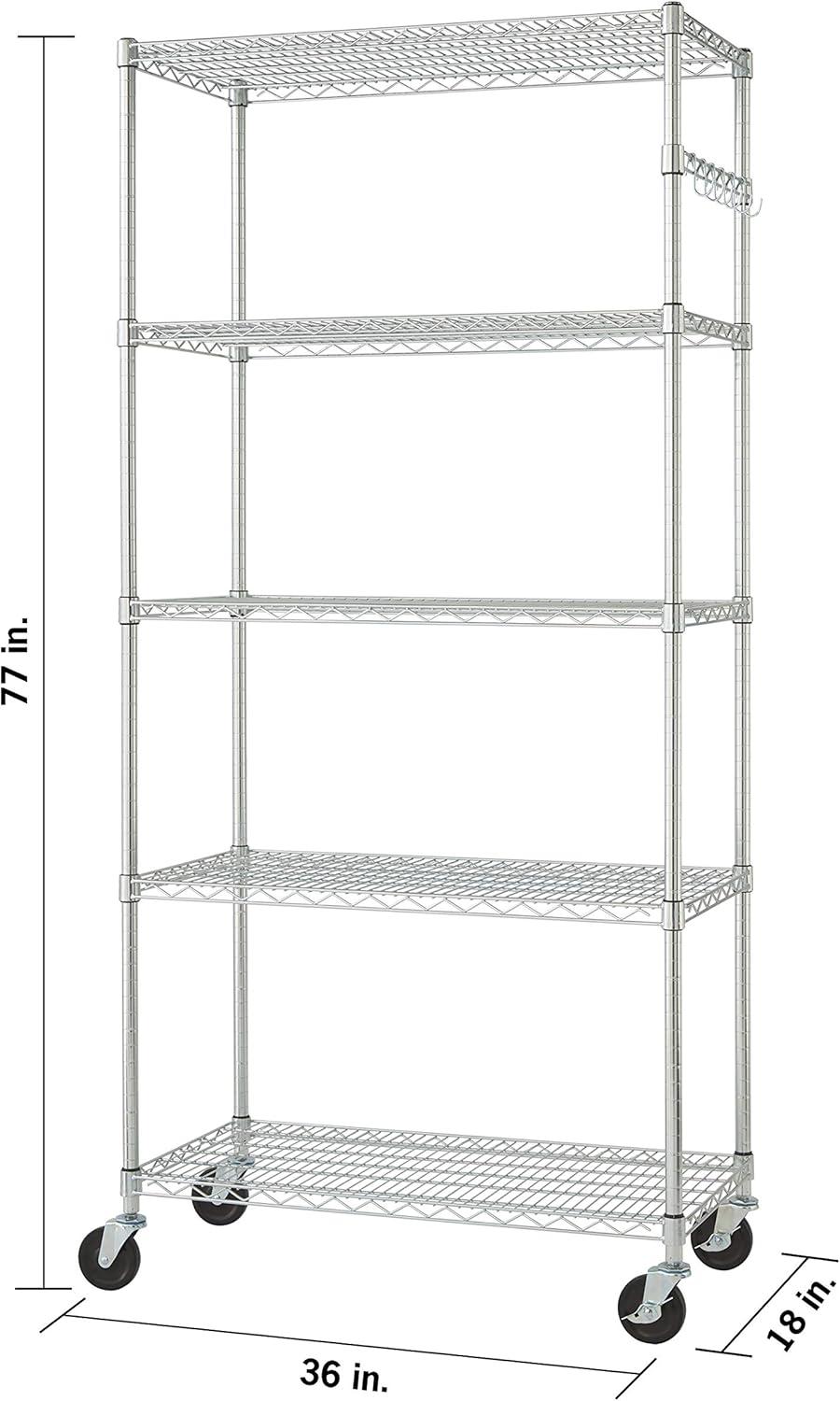 36" W x 18" D x 72" H 5 Tier Wire Shelving with Sidebar and Wheels