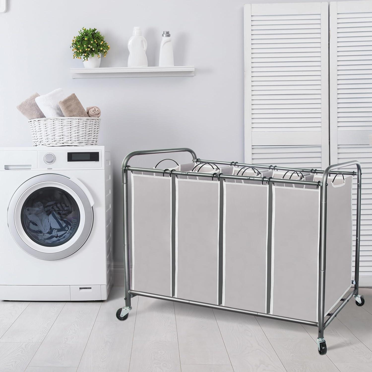 Gray 4-Bag Laundry Sorter with Wheels and Metal Frame