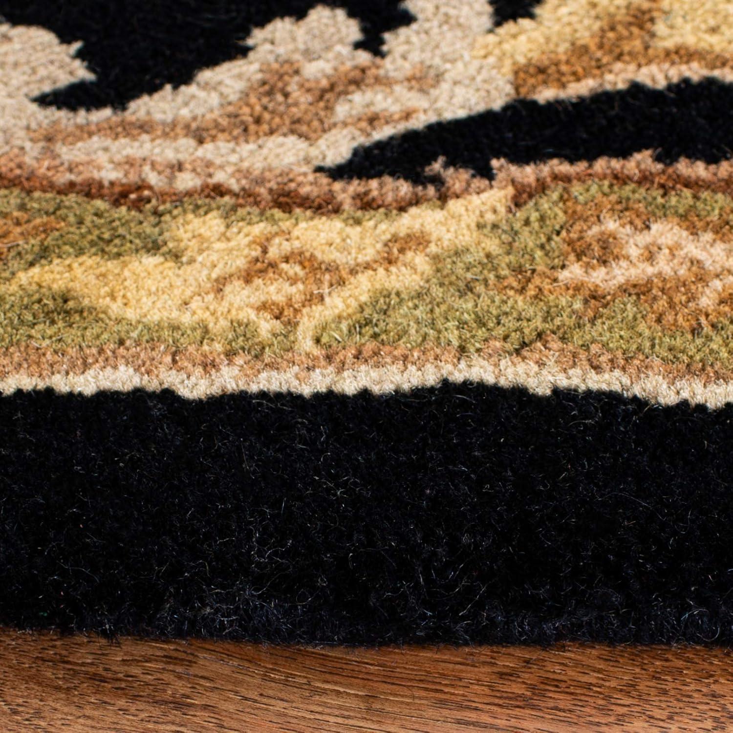 Handmade Black Oval Wool and Cotton Tufted Rug