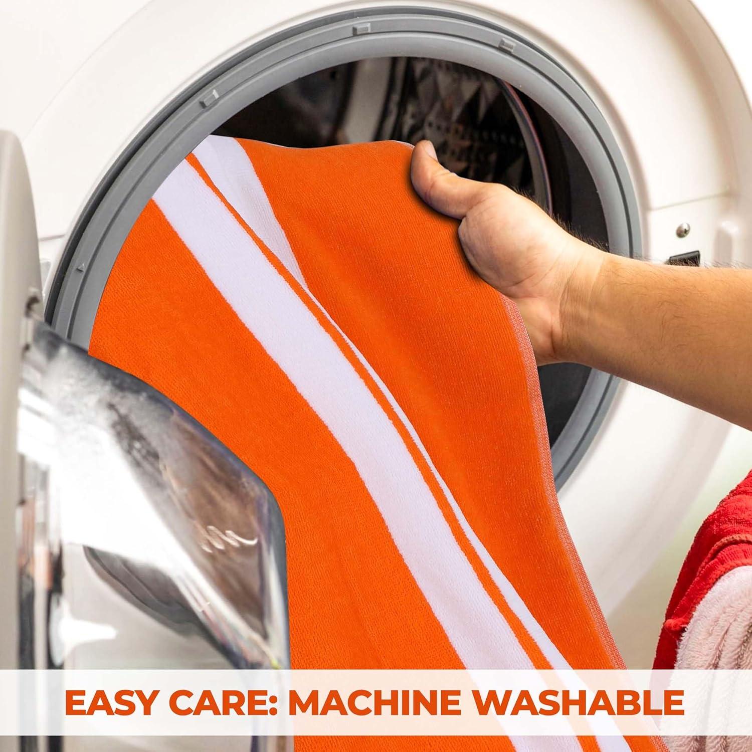 Superior Cotton Striped Oversized Beach Towel, 34" x 64", Orange