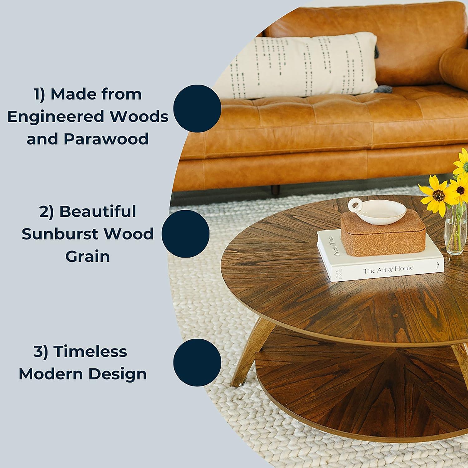 Martin Svensson Home LAX Round Wood Coffee Table in Warm Nutmeg Brown