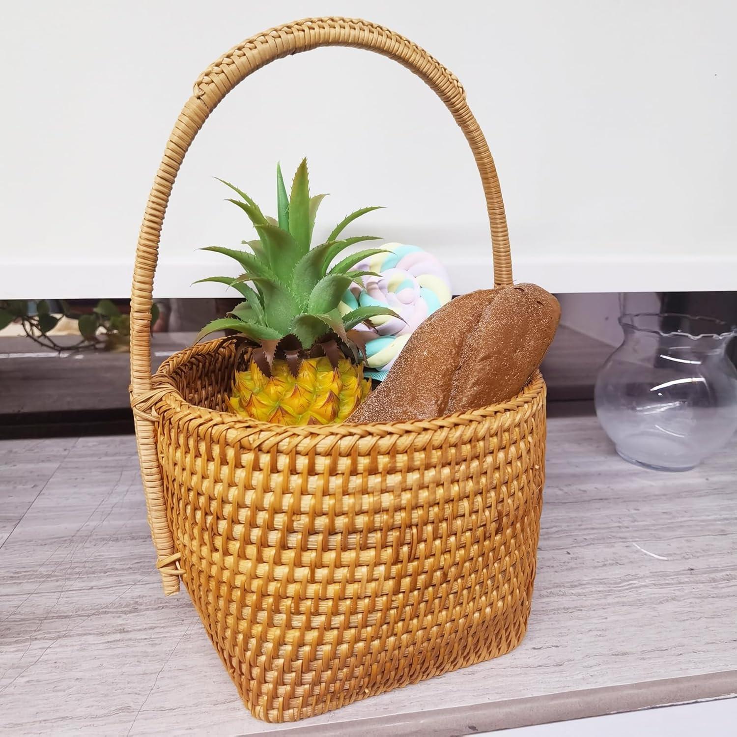 Stack man 2 Pack Rattan Round Condiment Carrier Cooking Utensil Caddy Holder- 4-Compartment Handmade Flatware Organizer Silverware Caddy For Tabletop,Parties, Cooking Utensil Condiment Organizer