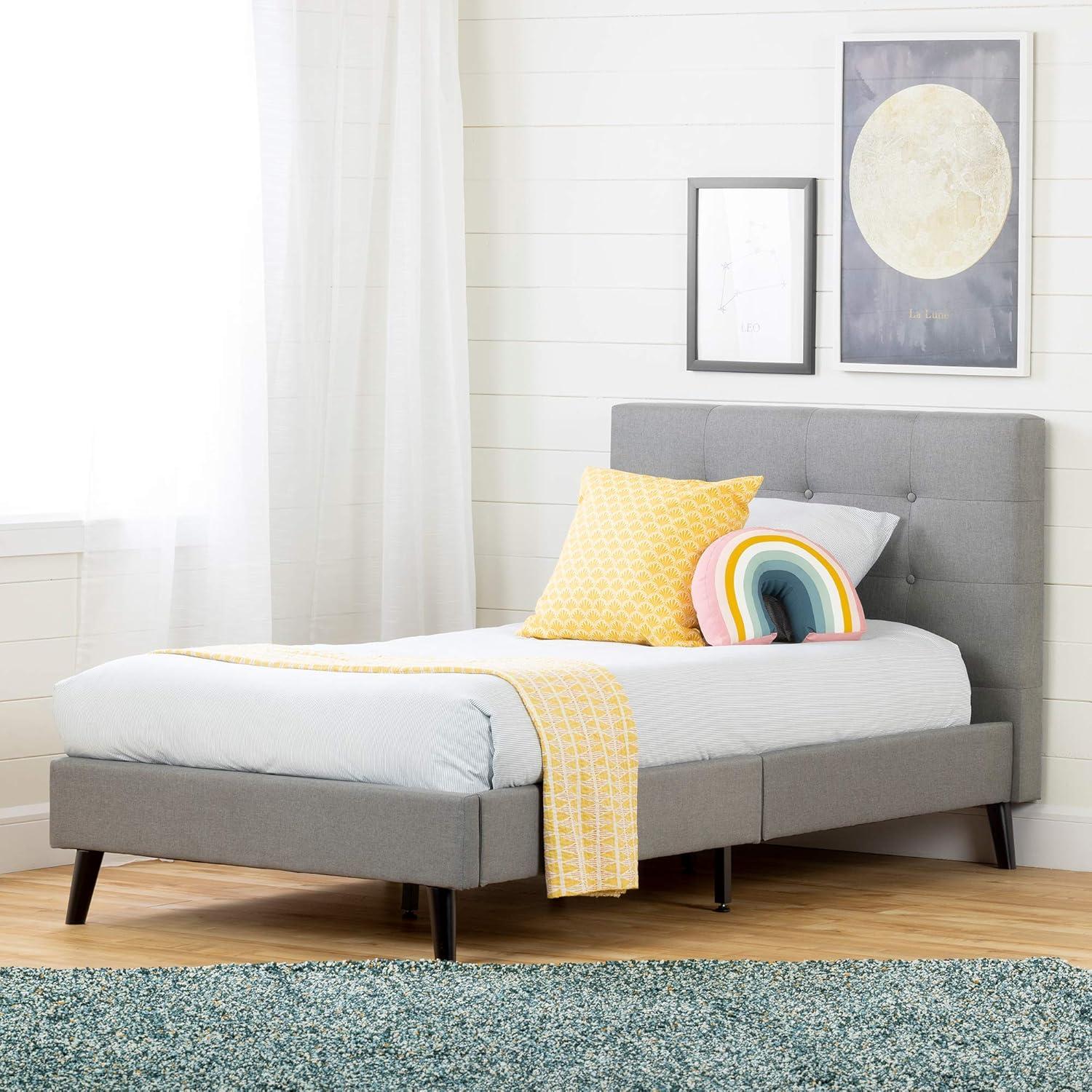 Twin Fusion Medium Gray Upholstered Platform Bed with Tufted Headboard