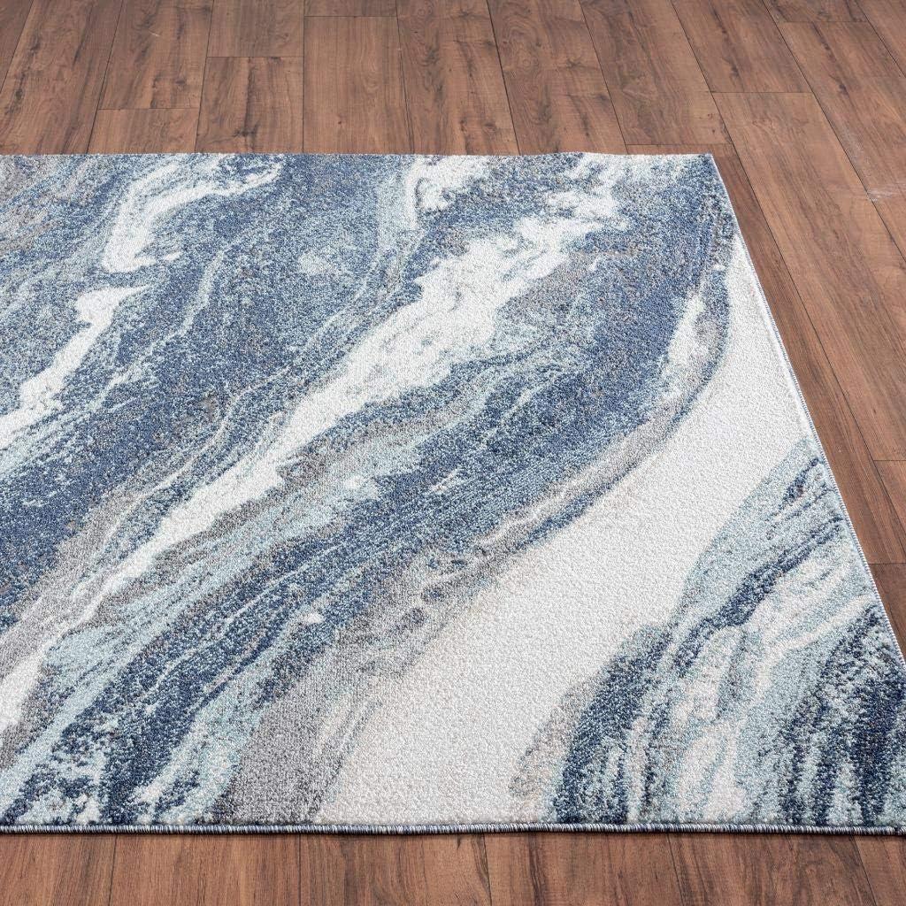 Abstract Swirls Blue 5'x7' Synthetic Easy-Care Area Rug