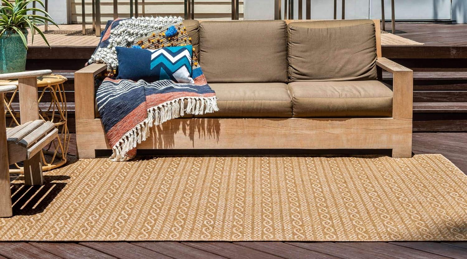 Light Brown Flat Woven Synthetic Outdoor Area Rug 7' x 10'