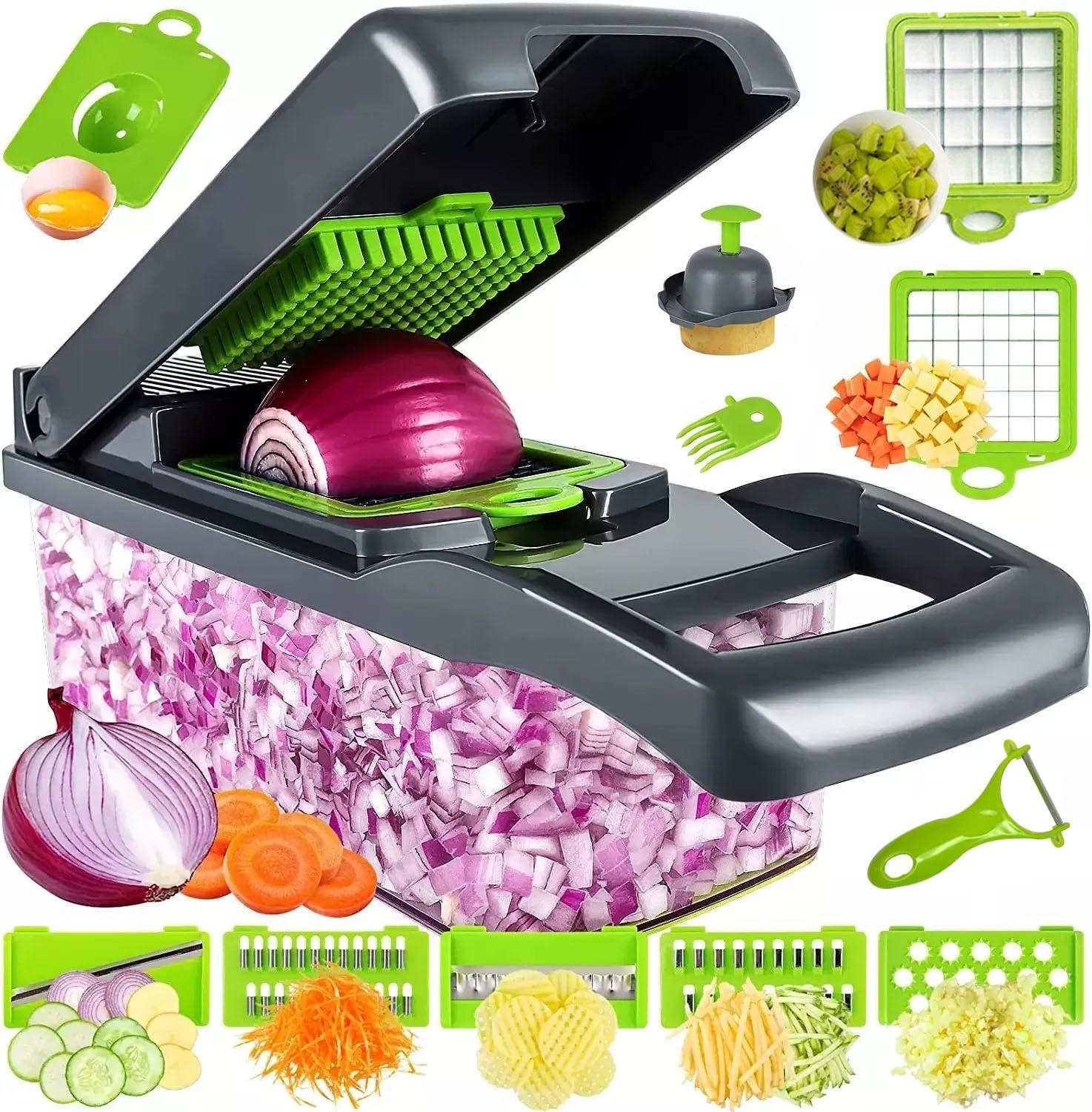 Vegetable Chopper,Pro Onion Chopper,14 in1 Multifunctional Food Chopper,Kitchen Veggie Chopper with 8 Blades,Vegetable Chopper With Container ,Vegetable Slicer Dicer Cutter,Salad,Garlic Chopper