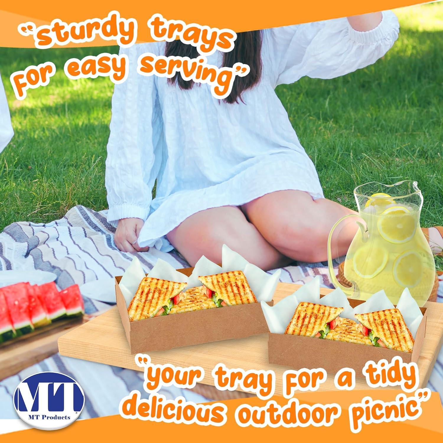 MT Products Brown Paperboard Food and Drink Tray - Pop-Up J-Type Rectangular - Pack of 25