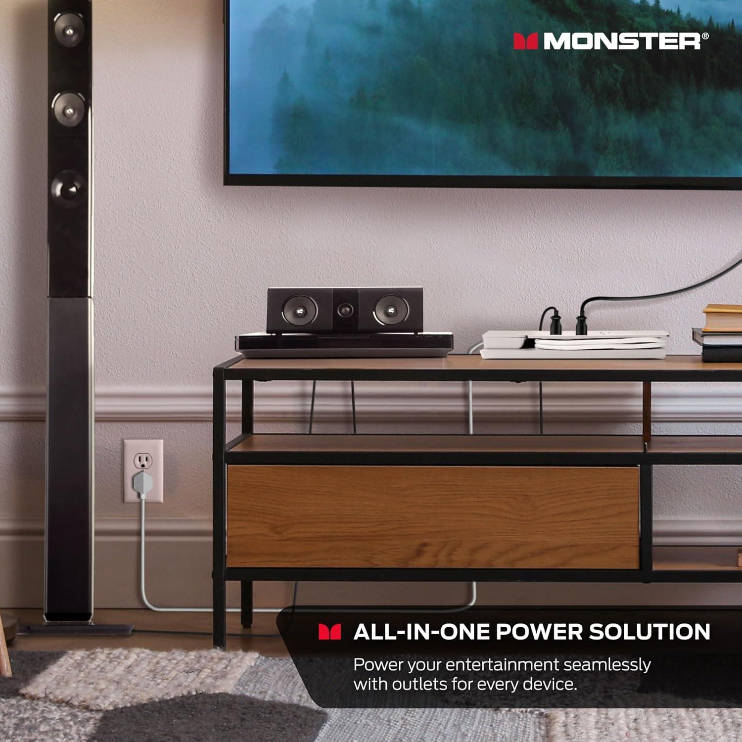Monster Power Center Vertex XL Surge Protector with 10 AC Outlets, 3-Port USB Hub, & 6 ft Cord (White)