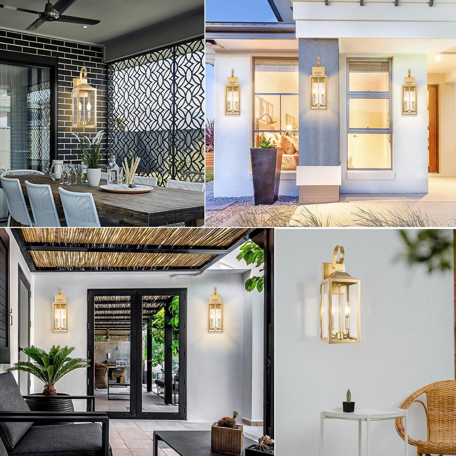 19" Outdoor Wall Lantern 2-Light, Large Outside Modern Wall Sconce Light Fixture, Industrial Porch Light Wall Mount With Glass, Waterproof Farmhouse Exterior Lamp