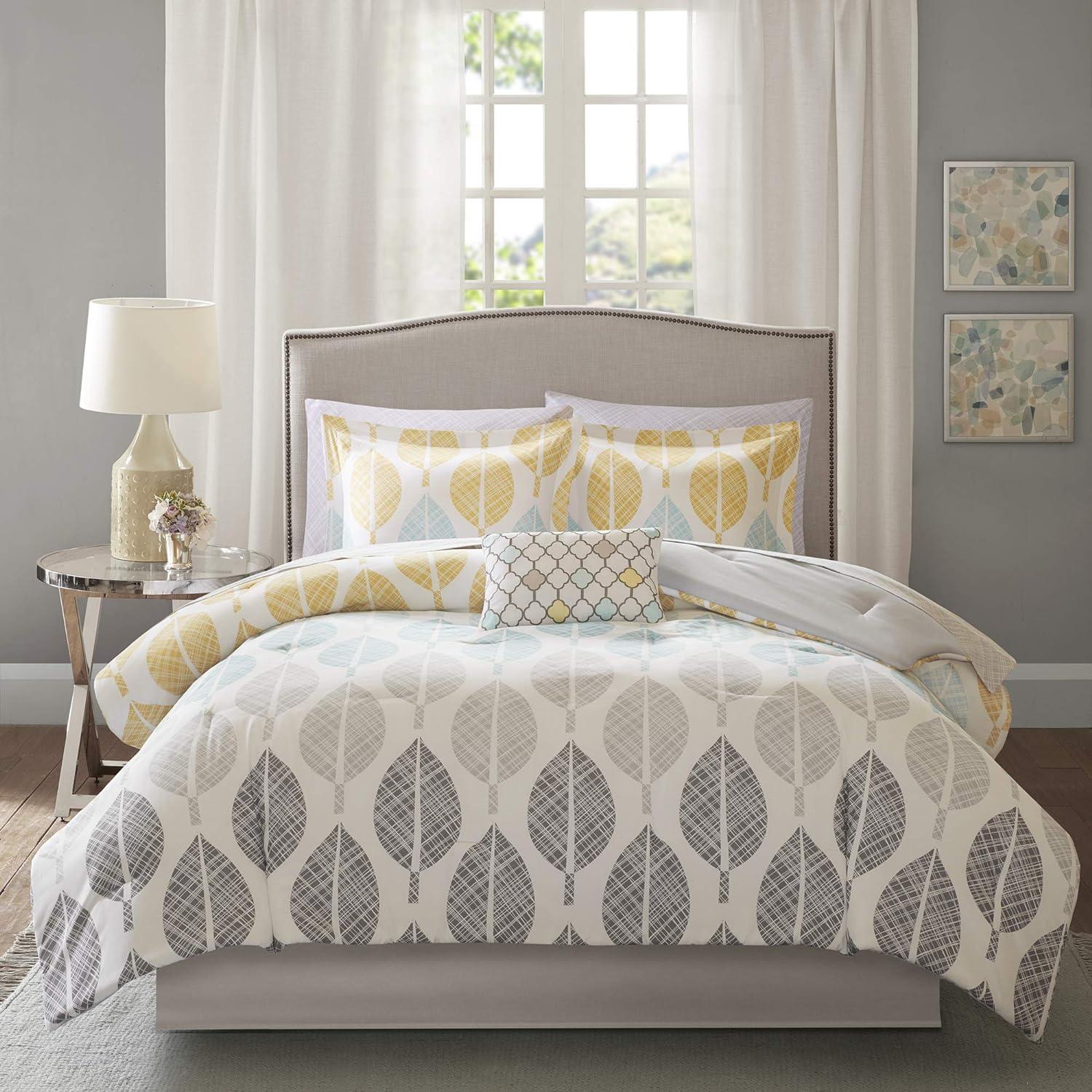 California King Gray Microfiber Floral Comforter Set