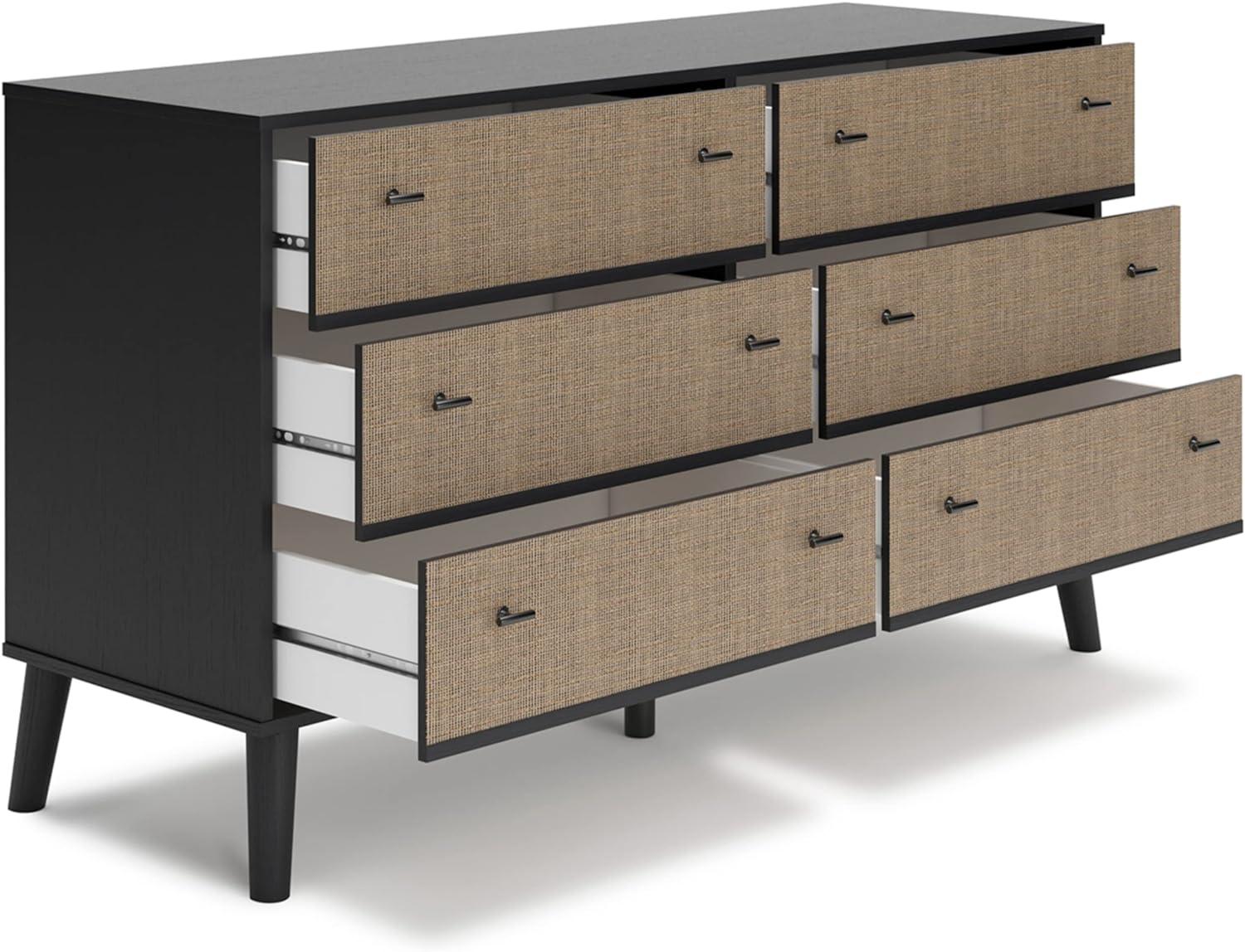 Charlang Mid-Century Modern Black & Beige 6-Drawer Dresser