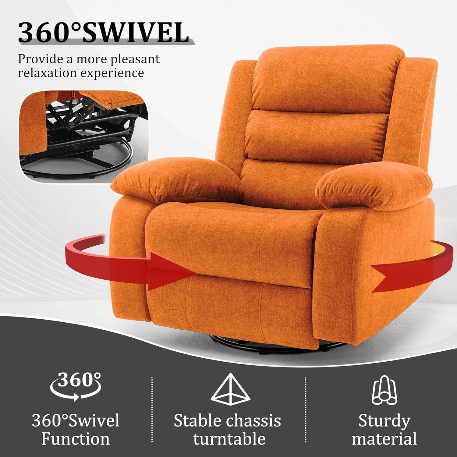 Oversized Orange Faux Leather Recliner with Massage and Heating