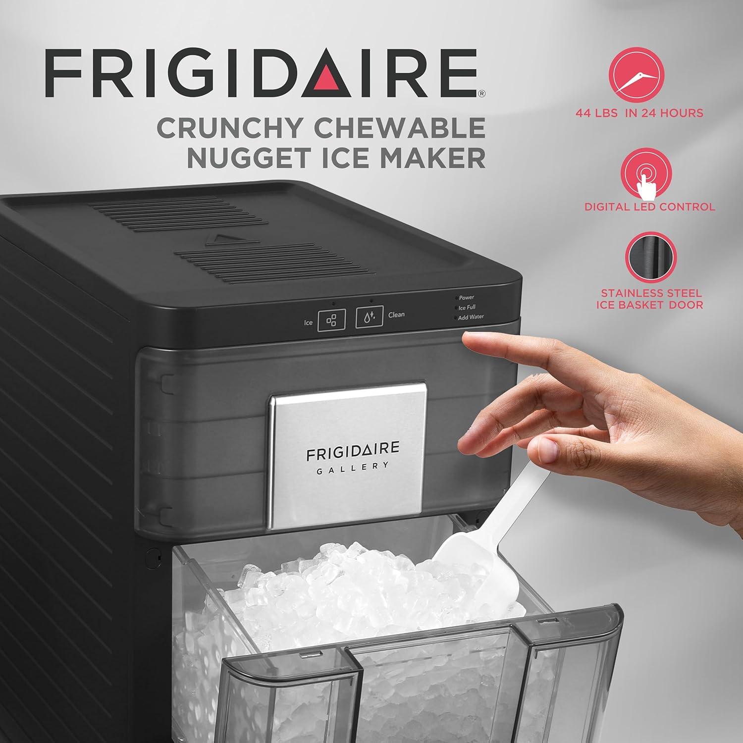 Frigidaire Nugget Ice Maker - Black: Countertop Ice Machine, 44 lbs Daily Production, 3 lbs Storage, Includes Scoop