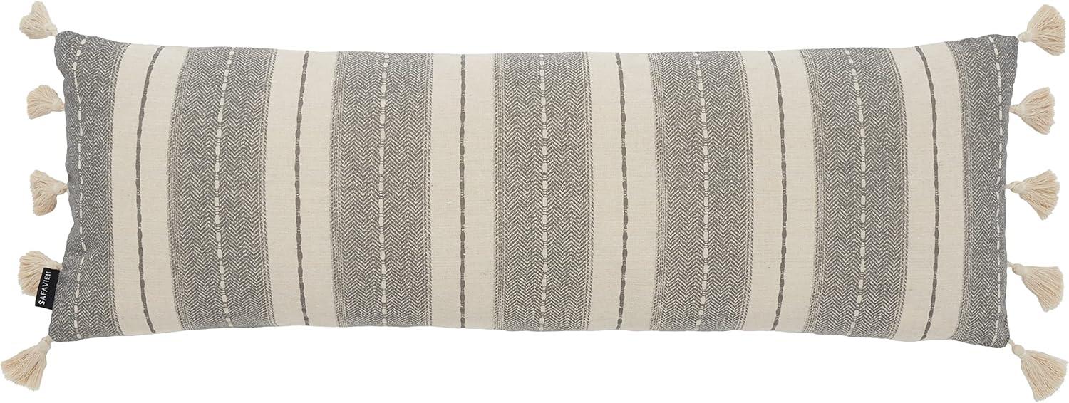 Gray Polyfill Rectangular Decorative Pillow with Tassels