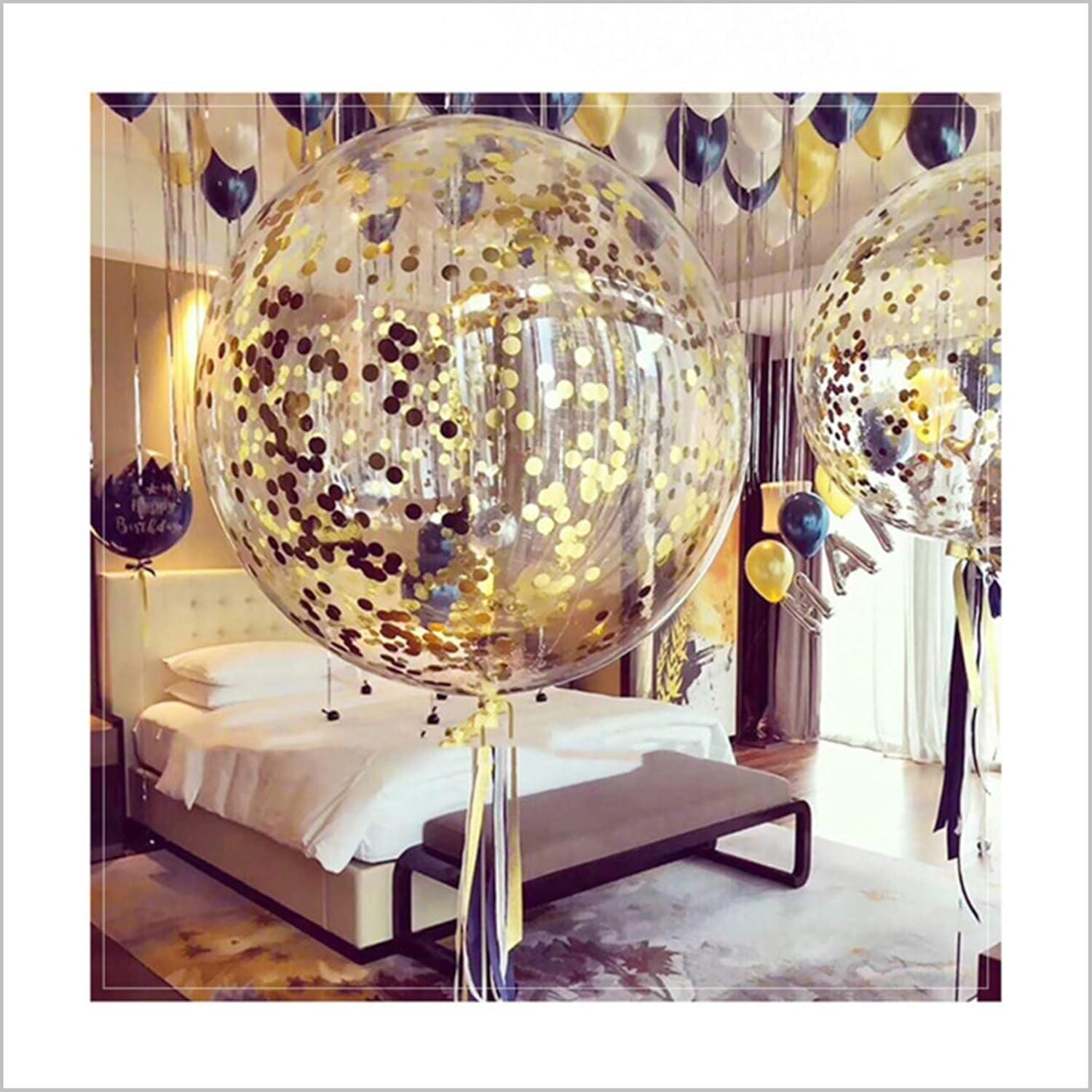 36 Inch Jumbo Confetti IFF17 Balloons, Giant Latex with Gold Confetti (Premium Helium Quality) Pkg/6 Latex glitter balloons for Party/Birthdays/Wedding/Festivals Christmas and Event Decorations