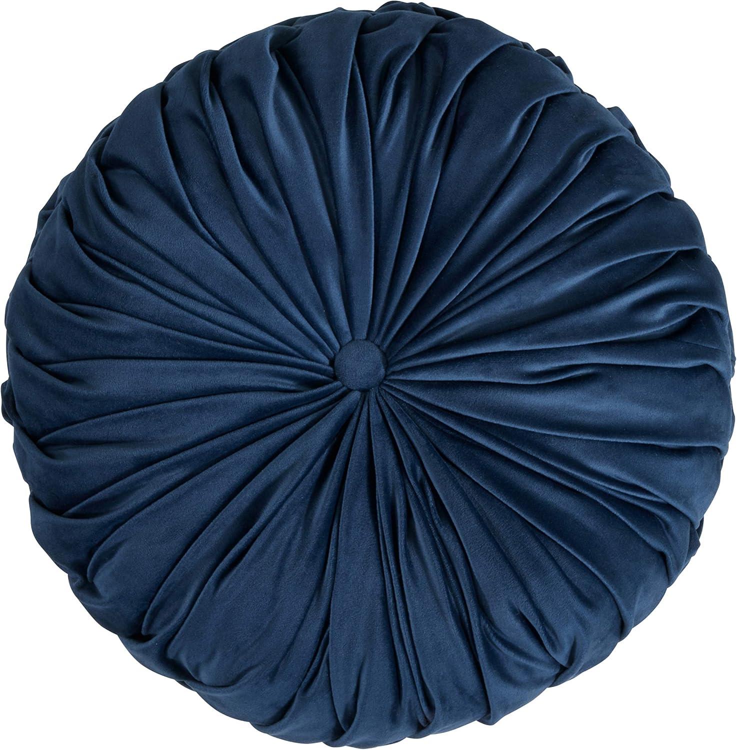 14" Velvet Pintucked Poly Filled Round Throw Pillow - Saro Lifestyle