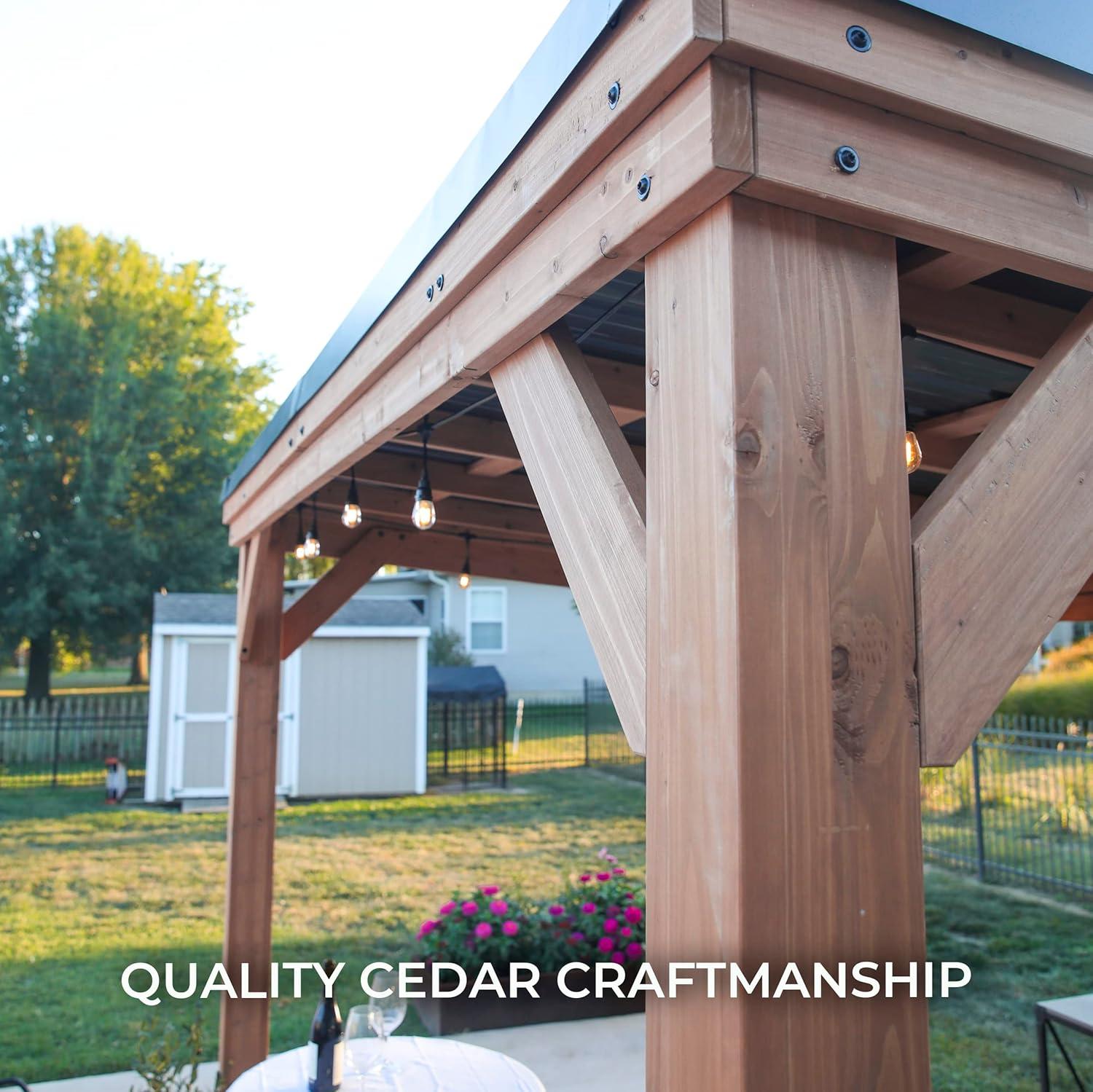 Arcadia 12' x 9.5' Cedar Wood Gazebo with Steel Roof