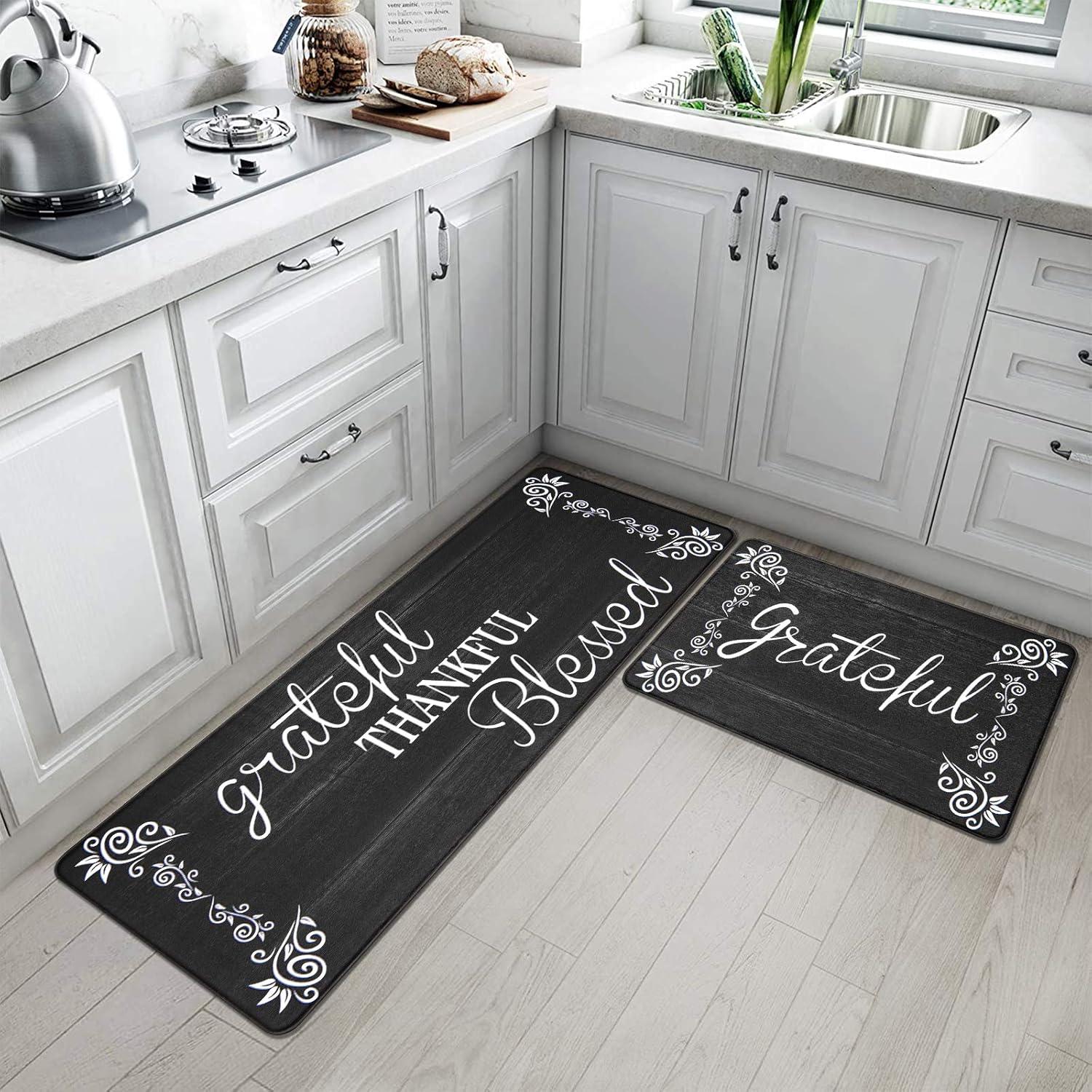 HEBE Anti Fatigue Kitchen Mat Set of 2 Non Slip Cushioned Kitchen Mats for Floor Waterproof Farmhouse Kitchen Rugs and Mats Set Comfort Standing Desk Mat Carpet for Sink,Office,Laundry