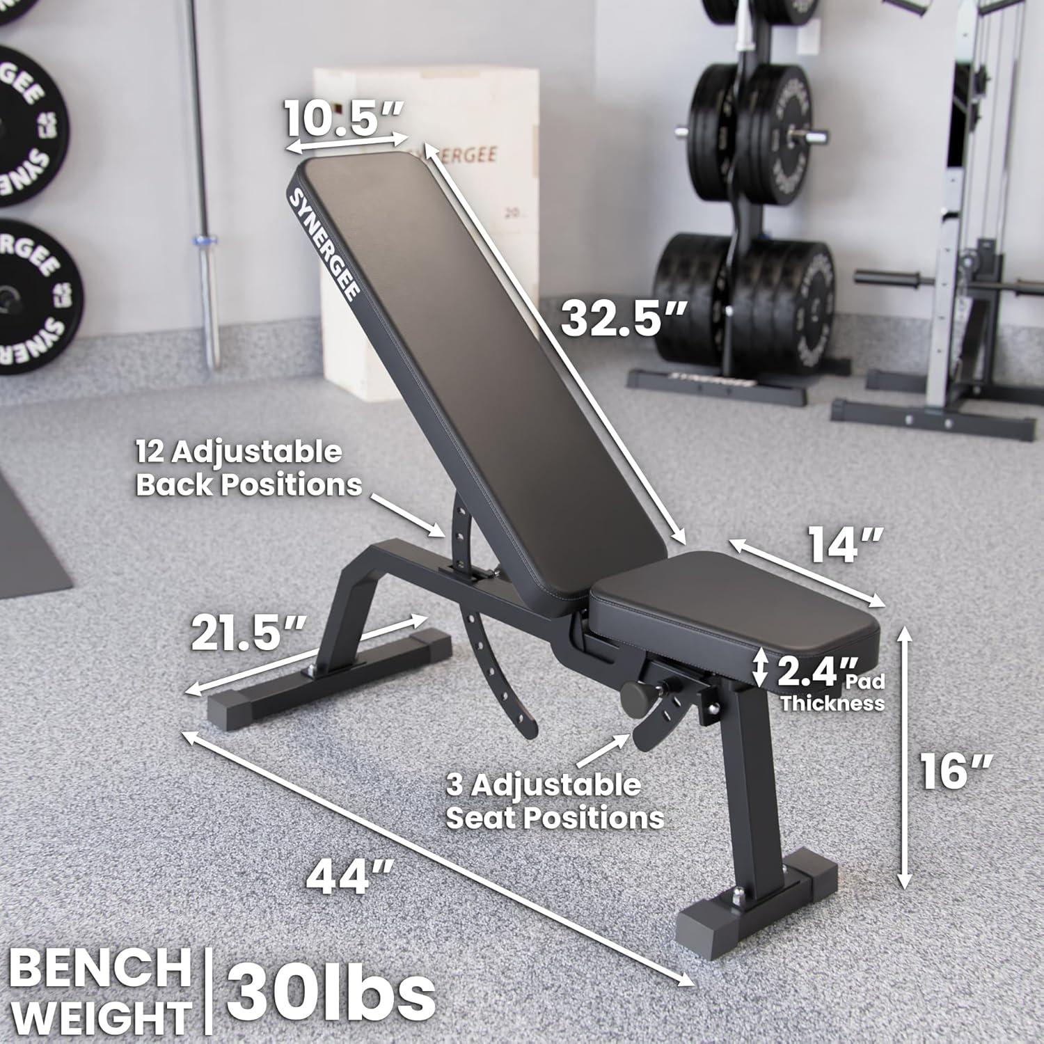 Synergee Banco de Entrenamiento Inclinado Ajustable Banco de Pesas para Ejercicios y Entrenamientos con Mancuernas y Barras. Ideal para Gimnasios Comerciales, Garajes y en Casa.