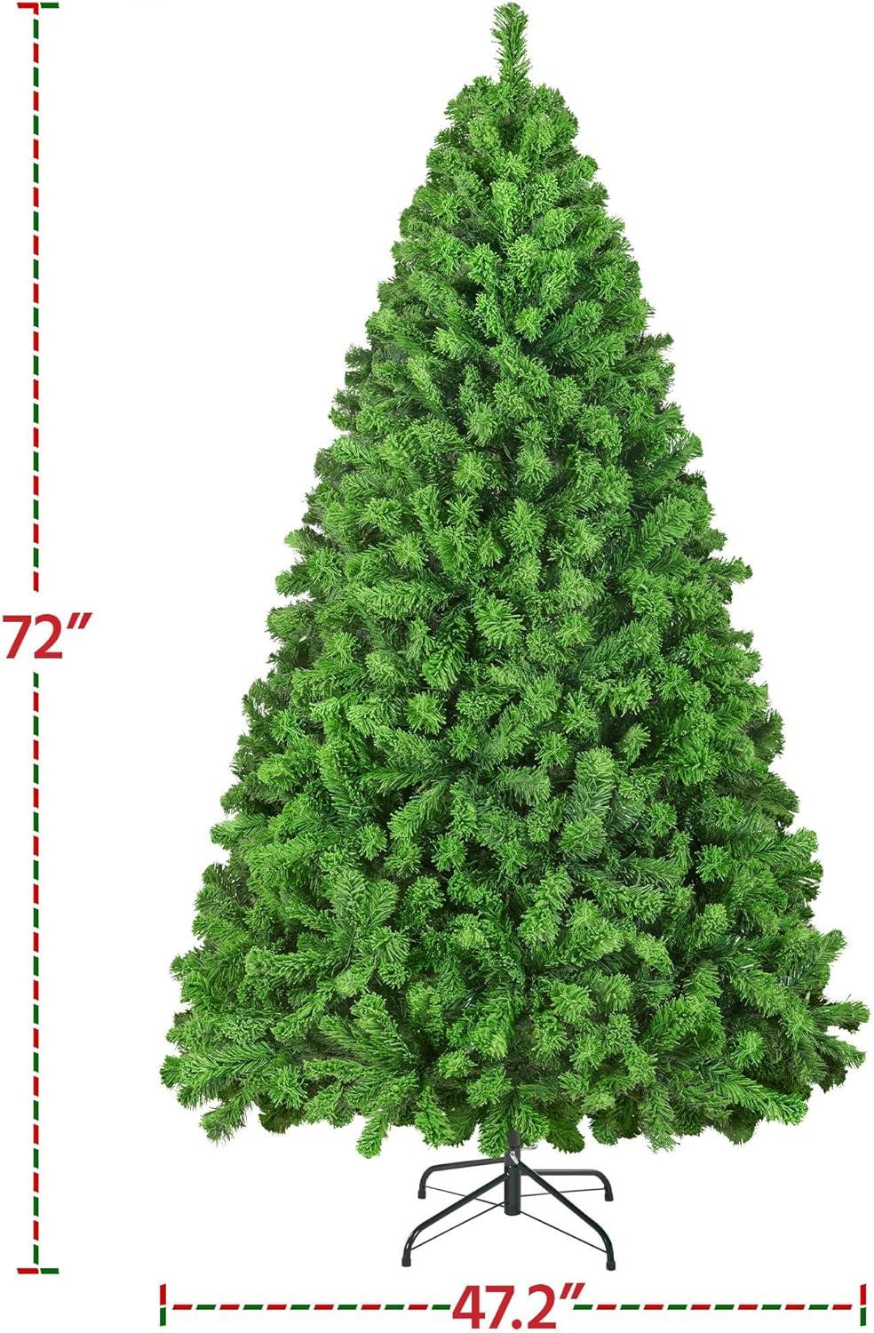 Killeryuki 6ft Pre-lit Artificial Christmas Tree with Incandescent Warm White , Snow Flocked Full Prelighted Xmas Tree with 820 Branch Tips, 250 Incandescent Lights & Foldable Stand, Pure Green