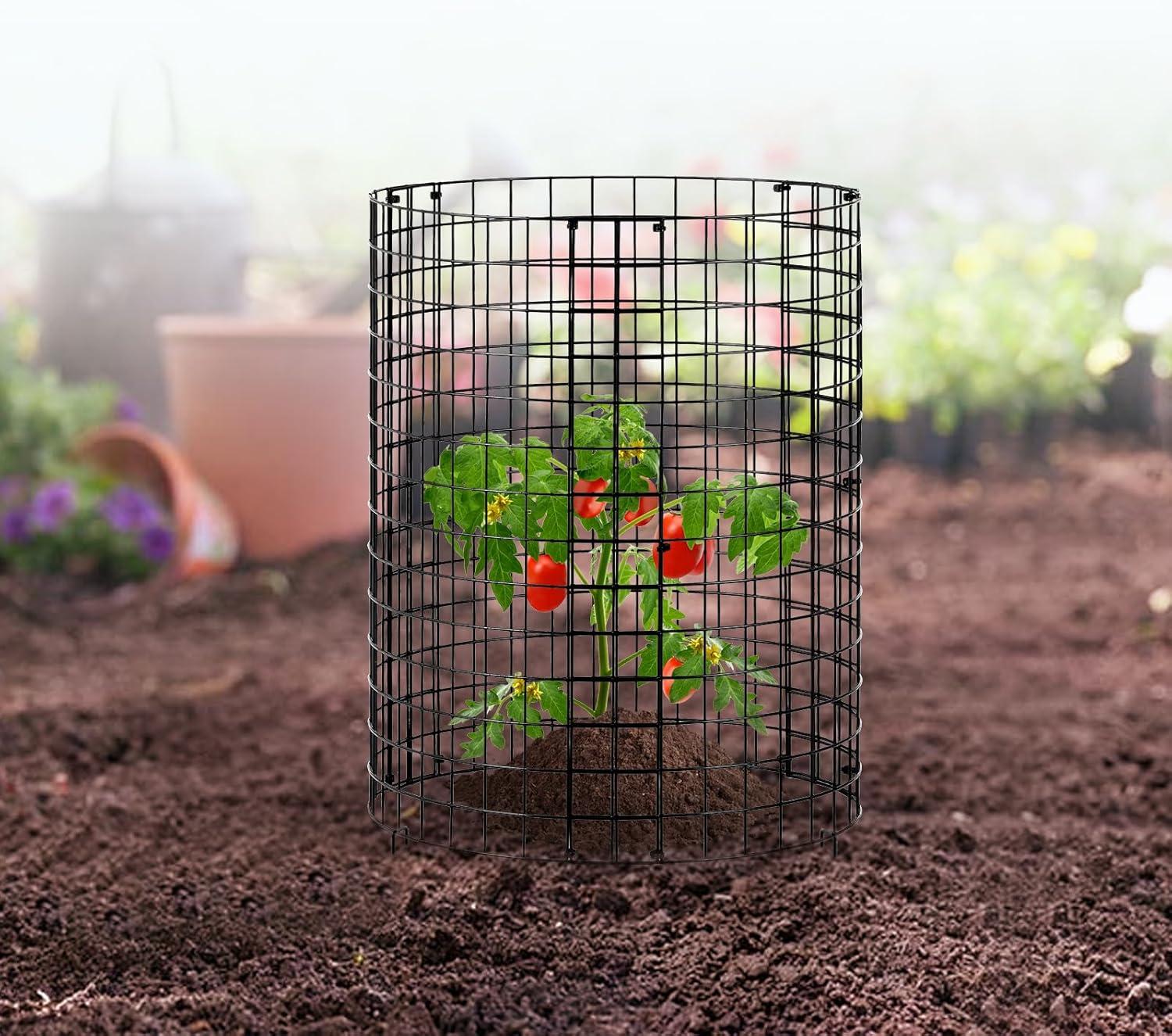 KFFKFF 6-Set Garden Guard, 12.6'' Diameter x 14'' Height, Metal Mesh Plant Enclosures, Outdoor Barrier for Plants, Flowers & Veggies, Deters Rabbits, Chickens & Squirrels, Includes 18 Mesh Panels